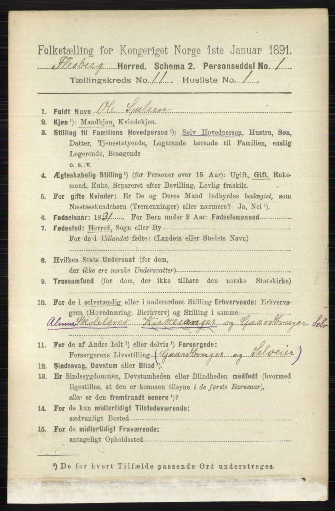 RA, 1891 census for 0631 Flesberg, 1891, p. 1775