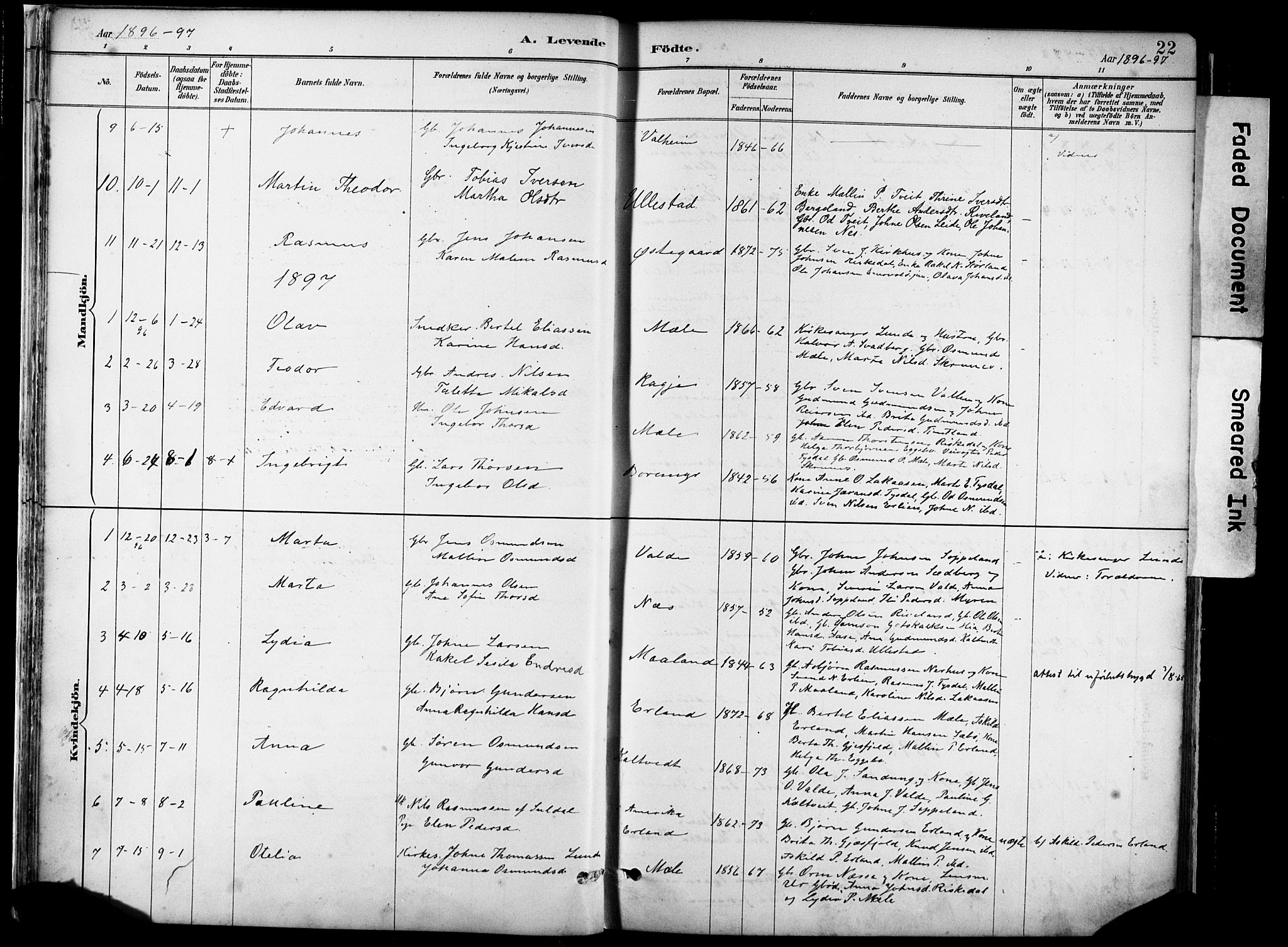 Hjelmeland sokneprestkontor, AV/SAST-A-101843/02/A/L0001: Parish register (official) no. A 16, 1887-1926, p. 22