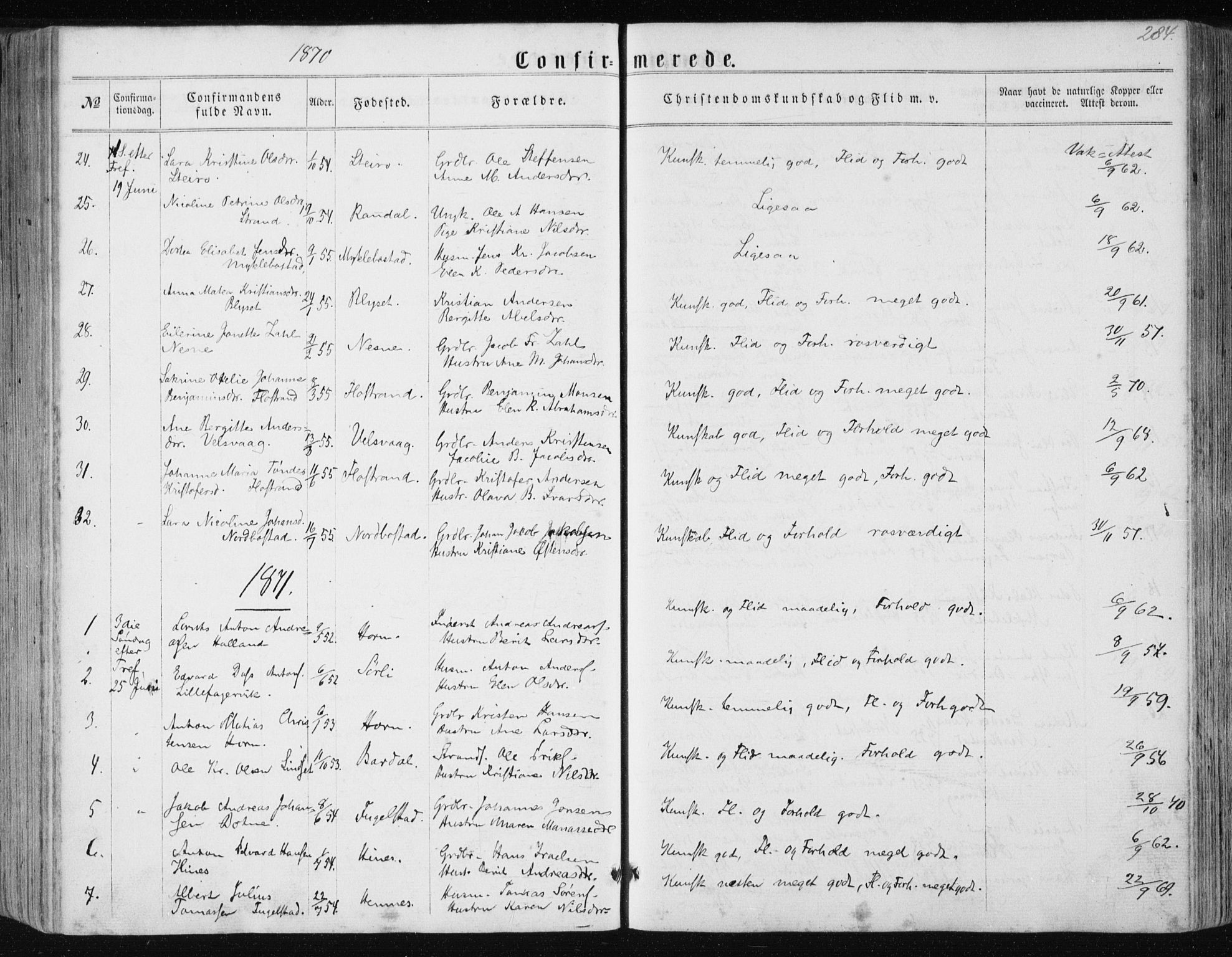 Ministerialprotokoller, klokkerbøker og fødselsregistre - Nordland, SAT/A-1459/838/L0556: Parish register (copy) no. 838C03, 1861-1893, p. 284