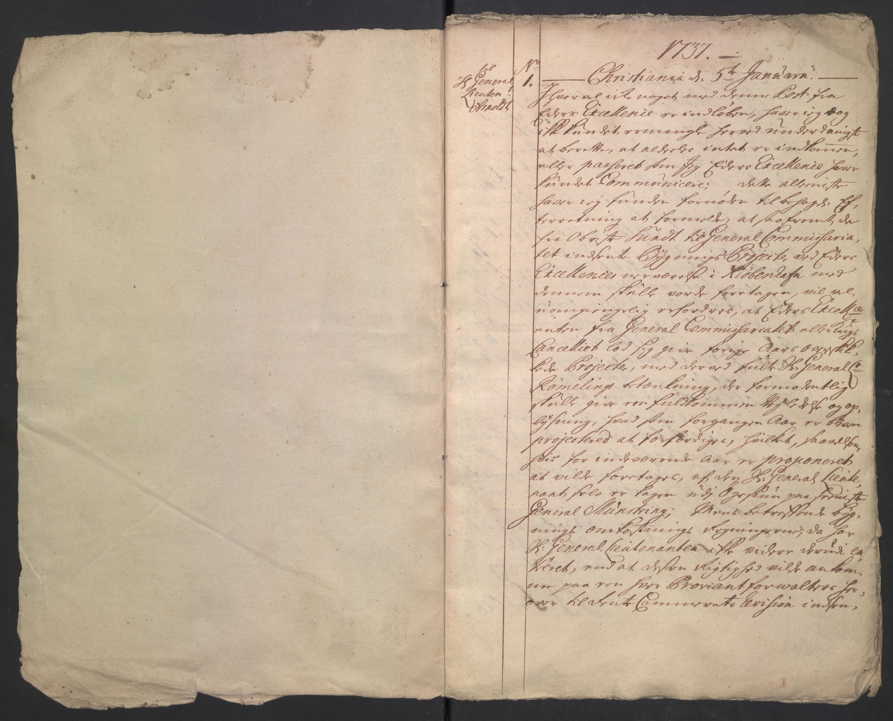 Kommanderende general (KG I) med Det norske krigsdirektorium, AV/RA-EA-5419/B/L0017: Kommanderende generals kopibok, 1737