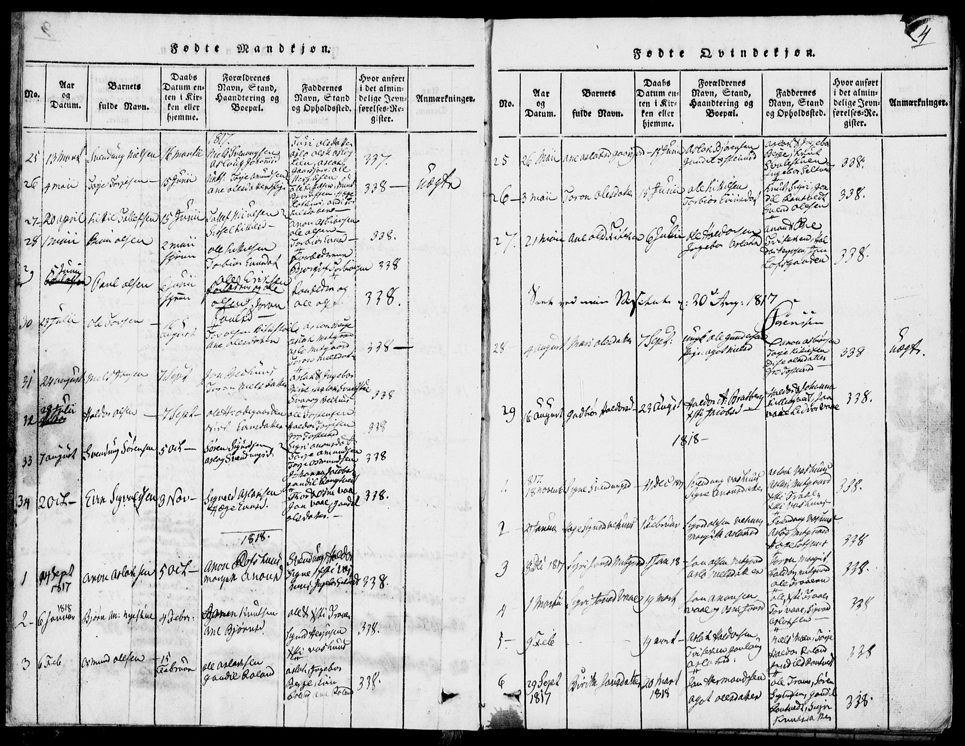 Rauland kirkebøker, SAKO/A-292/G/Ga/L0001: Parish register (copy) no. I 1, 1814-1843, p. 4
