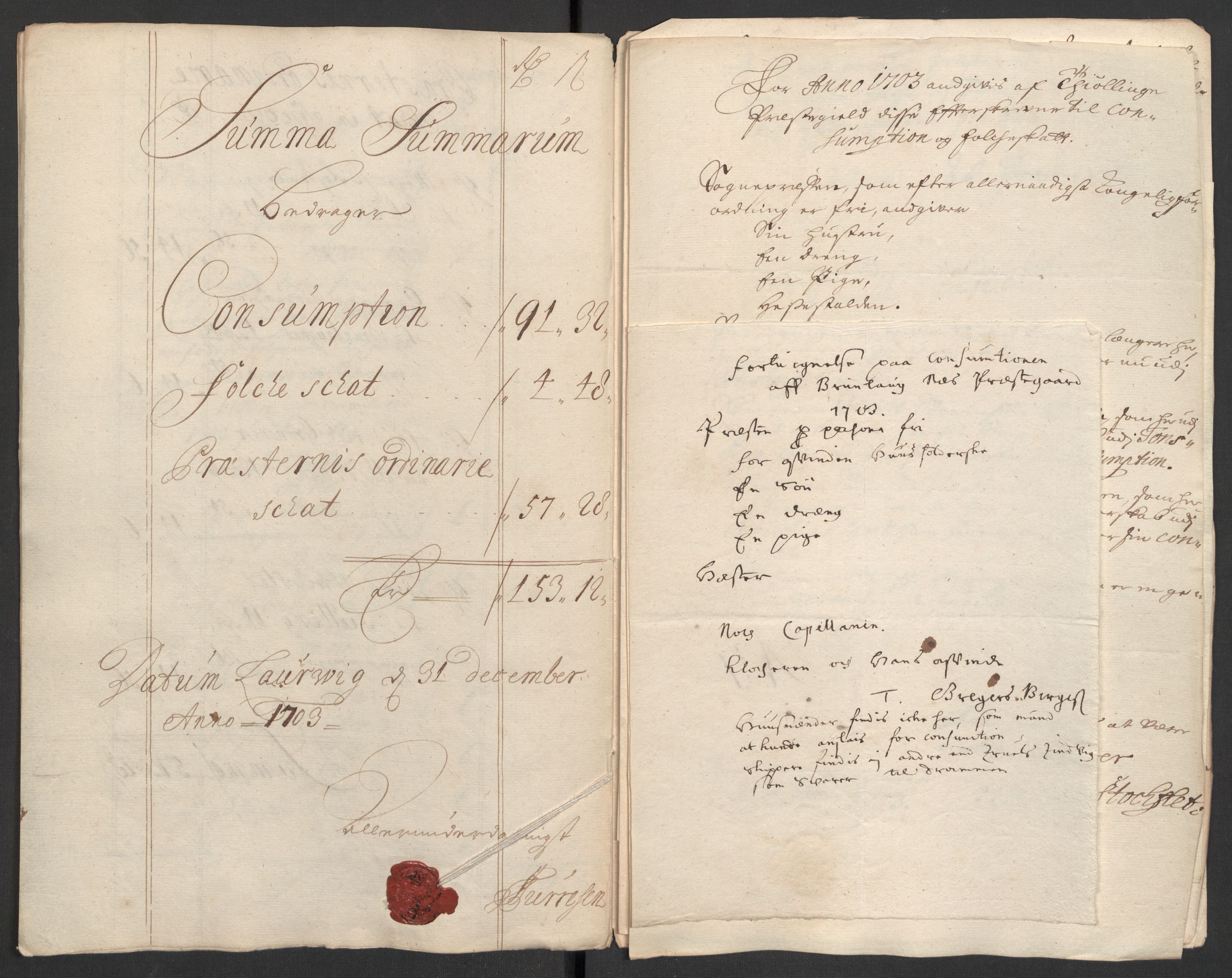 Rentekammeret inntil 1814, Reviderte regnskaper, Fogderegnskap, RA/EA-4092/R33/L1977: Fogderegnskap Larvik grevskap, 1702-1703, p. 103