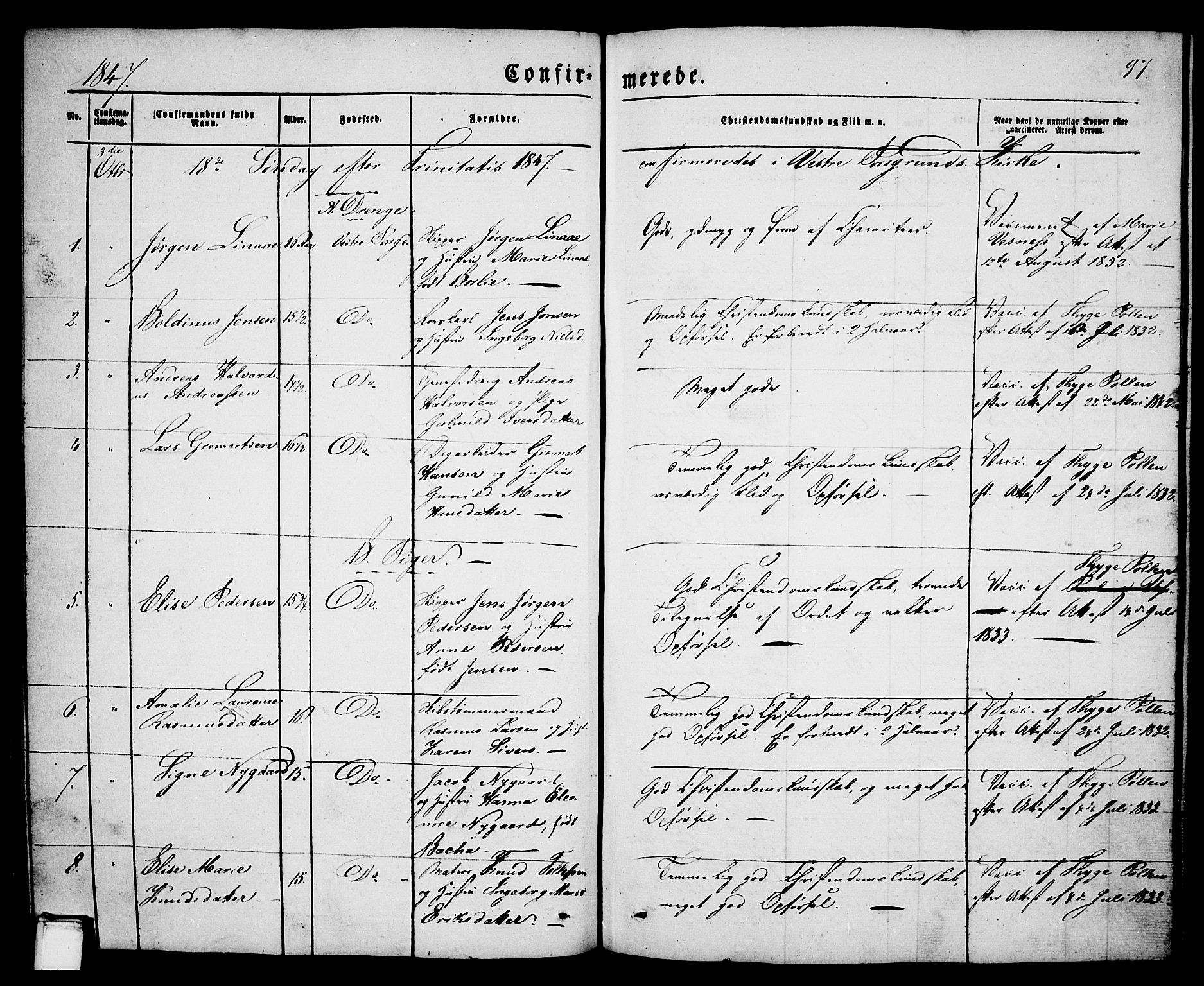 Porsgrunn kirkebøker , SAKO/A-104/G/Ga/L0002: Parish register (copy) no. I 2, 1847-1877, p. 97