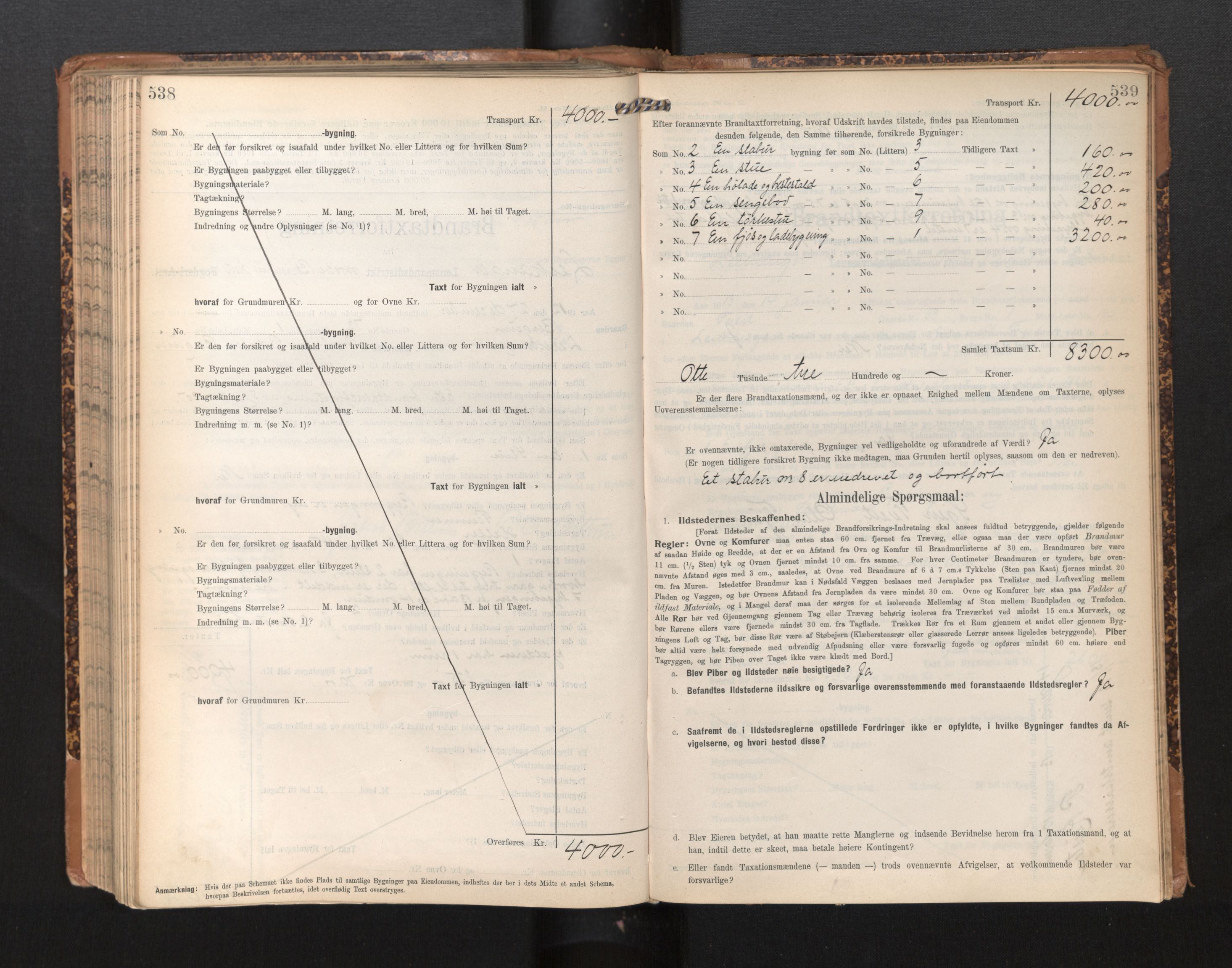 Lensmannen i Leikanger, AV/SAB-A-29201/0012/L0005: Branntakstprotokoll, skjematakst, 1907-1917, p. 538-539