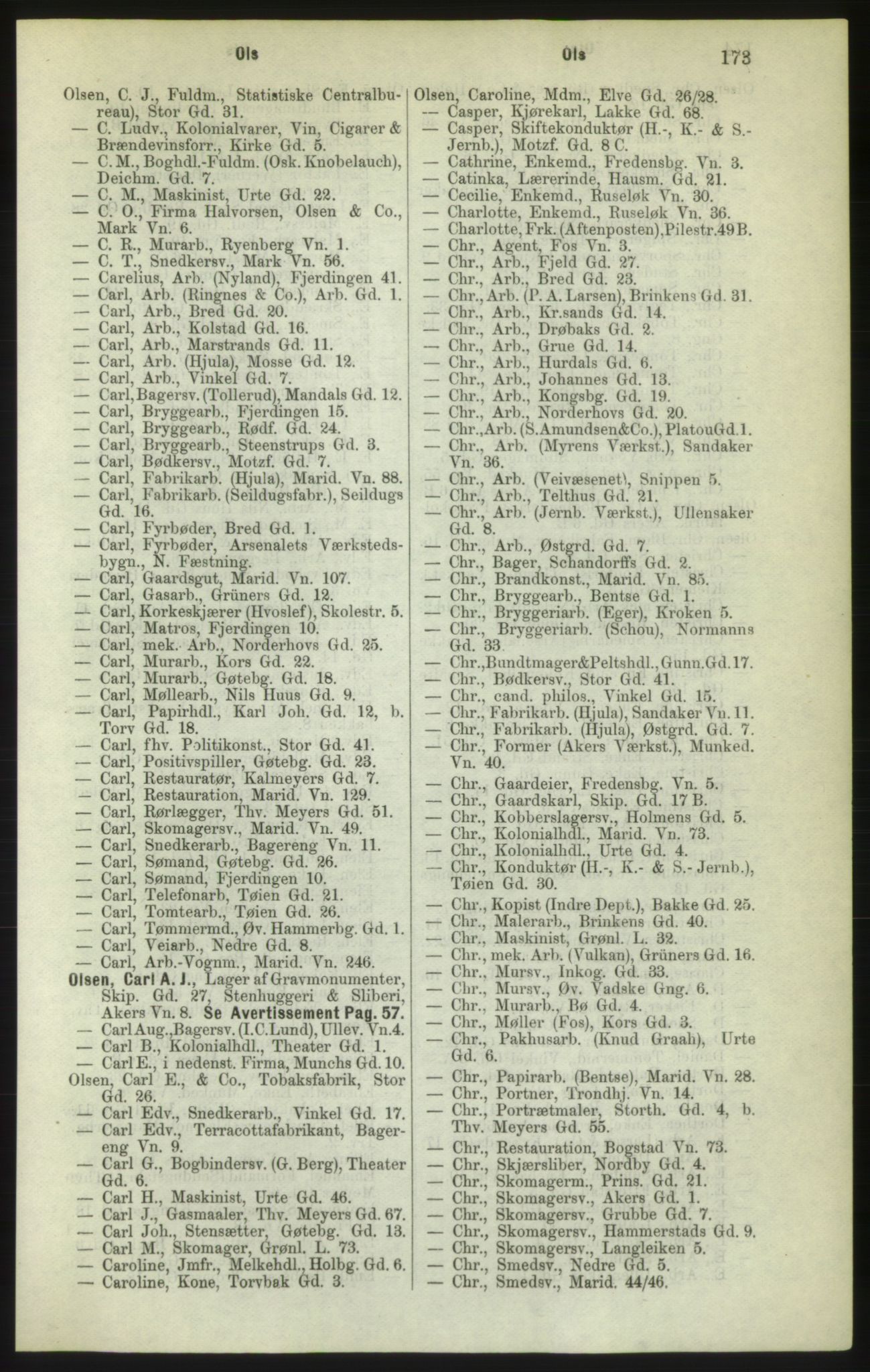 Kristiania/Oslo adressebok, PUBL/-, 1882, p. 173