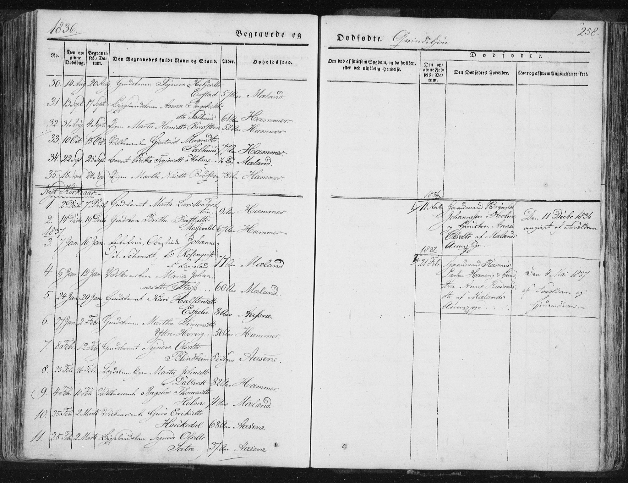 Hamre sokneprestembete, AV/SAB-A-75501/H/Ha/Haa/Haaa/L0012: Parish register (official) no. A 12, 1834-1845, p. 258