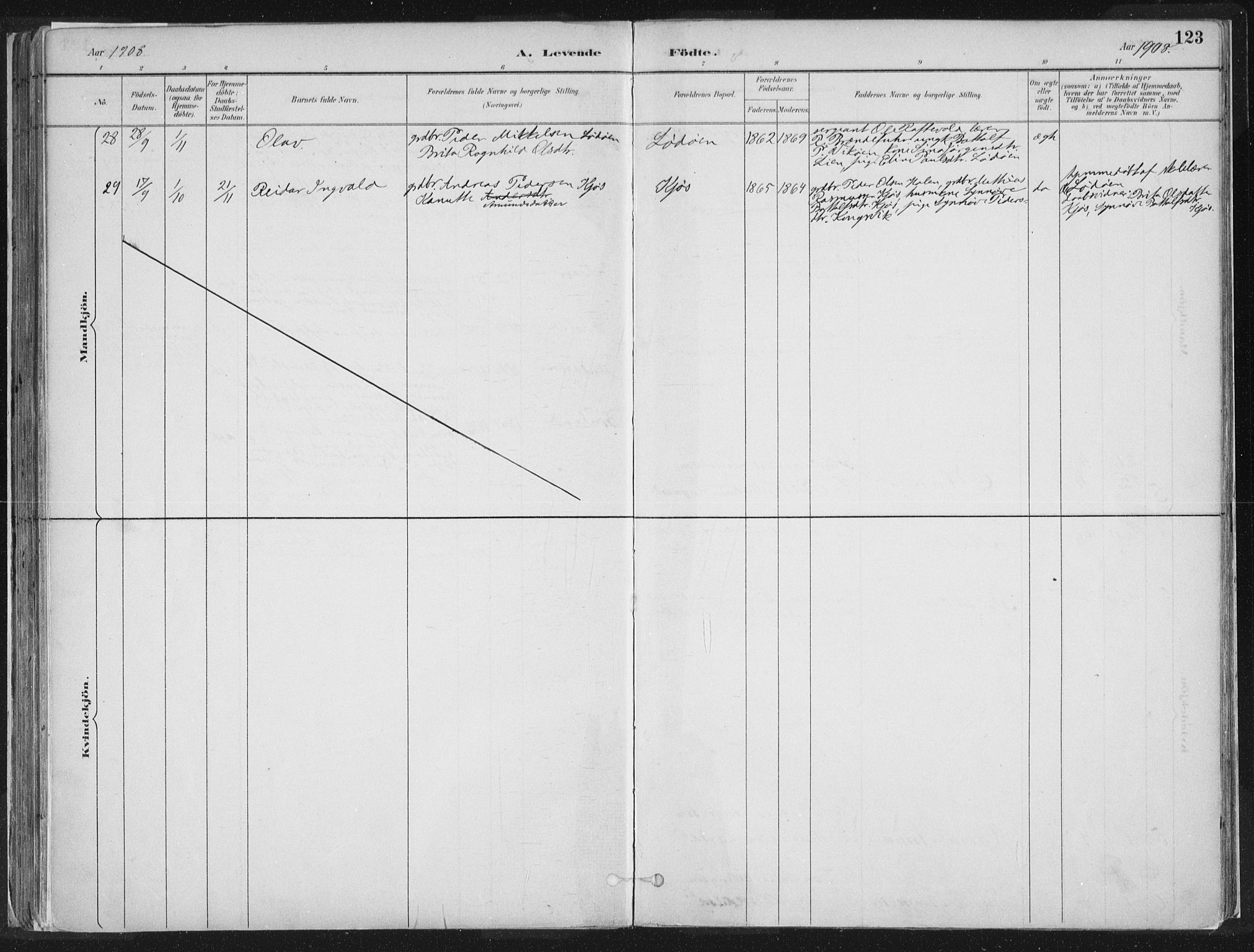 Hornindal sokneprestembete, SAB/A-82401/H/Haa/Haaa/L0003/0001: Parish register (official) no. A 3A, 1887-1917, p. 123