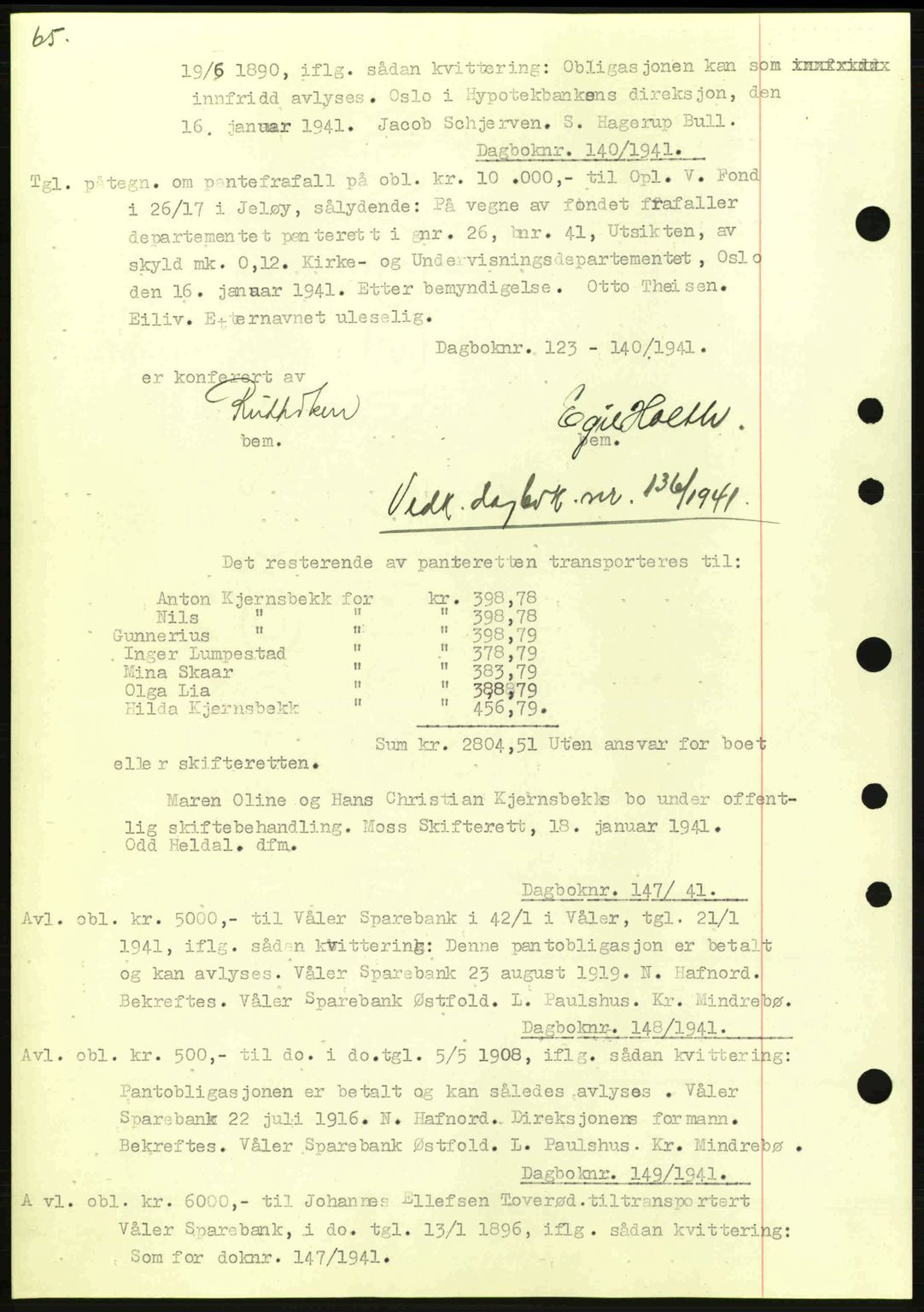Moss sorenskriveri, SAO/A-10168: Mortgage book no. B10, 1940-1941, Diary no: : 140/1941