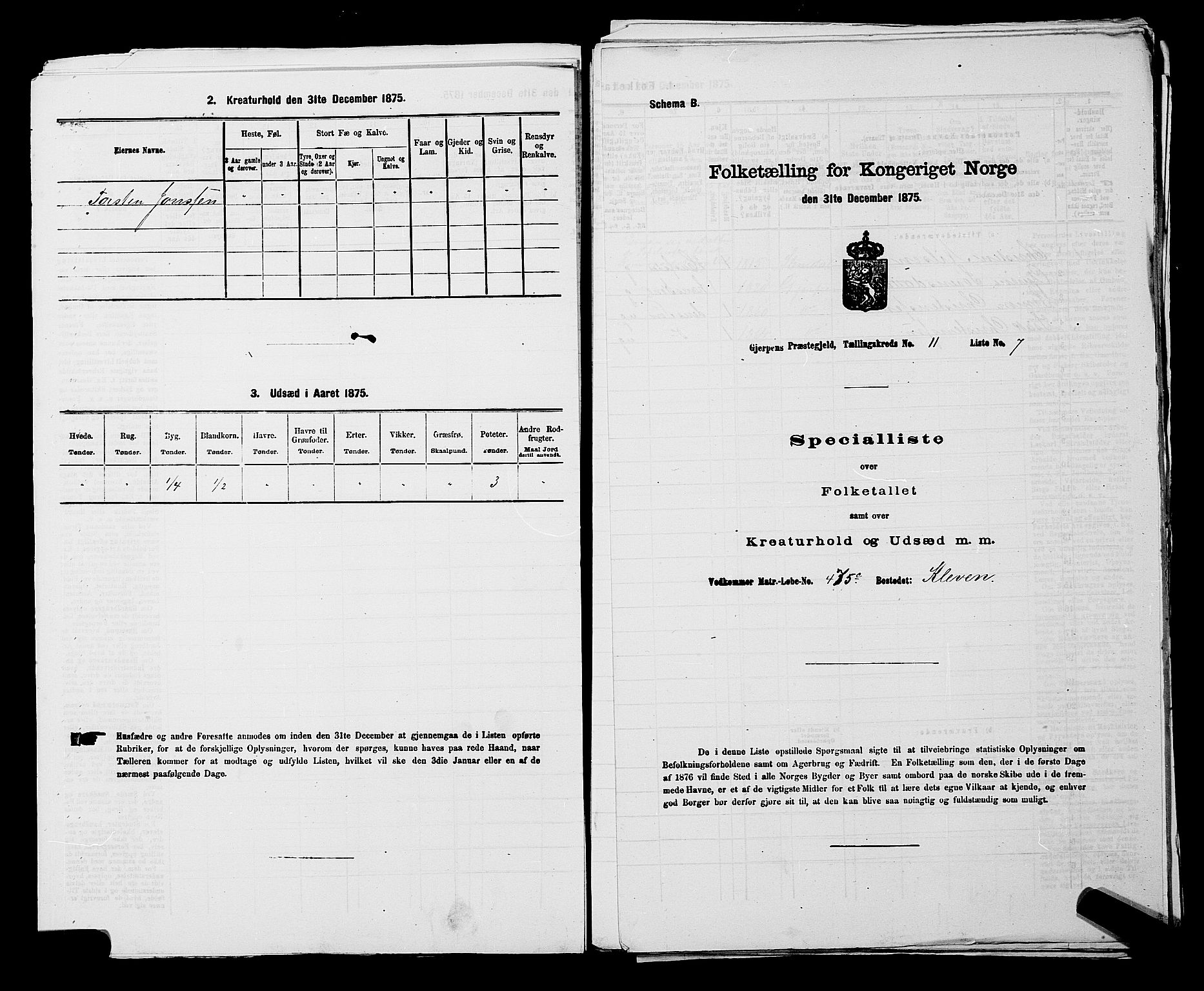 SAKO, 1875 census for 0812P Gjerpen, 1875, p. 1644