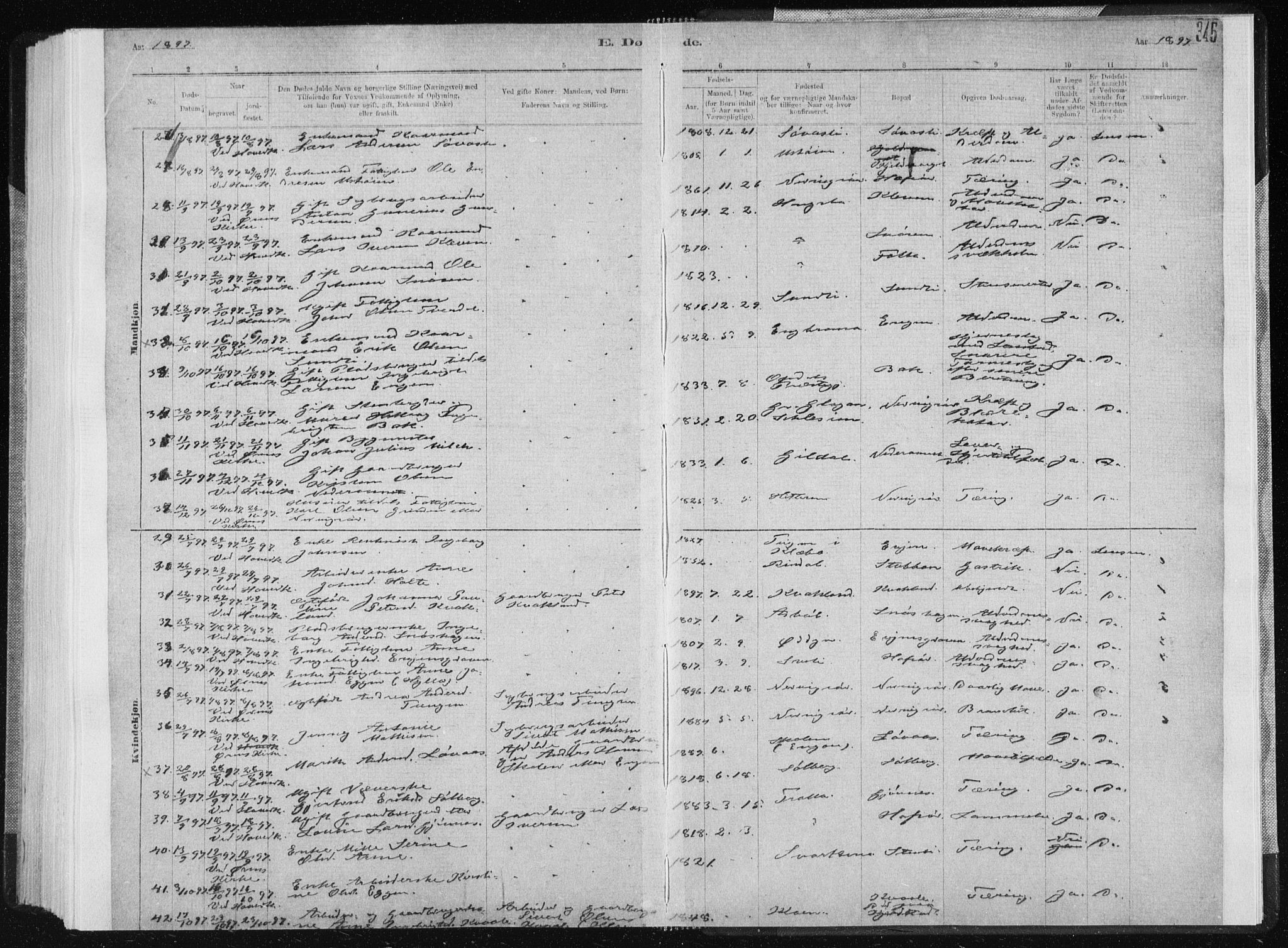 Ministerialprotokoller, klokkerbøker og fødselsregistre - Sør-Trøndelag, AV/SAT-A-1456/668/L0818: Parish register (copy) no. 668C07, 1885-1898, p. 345