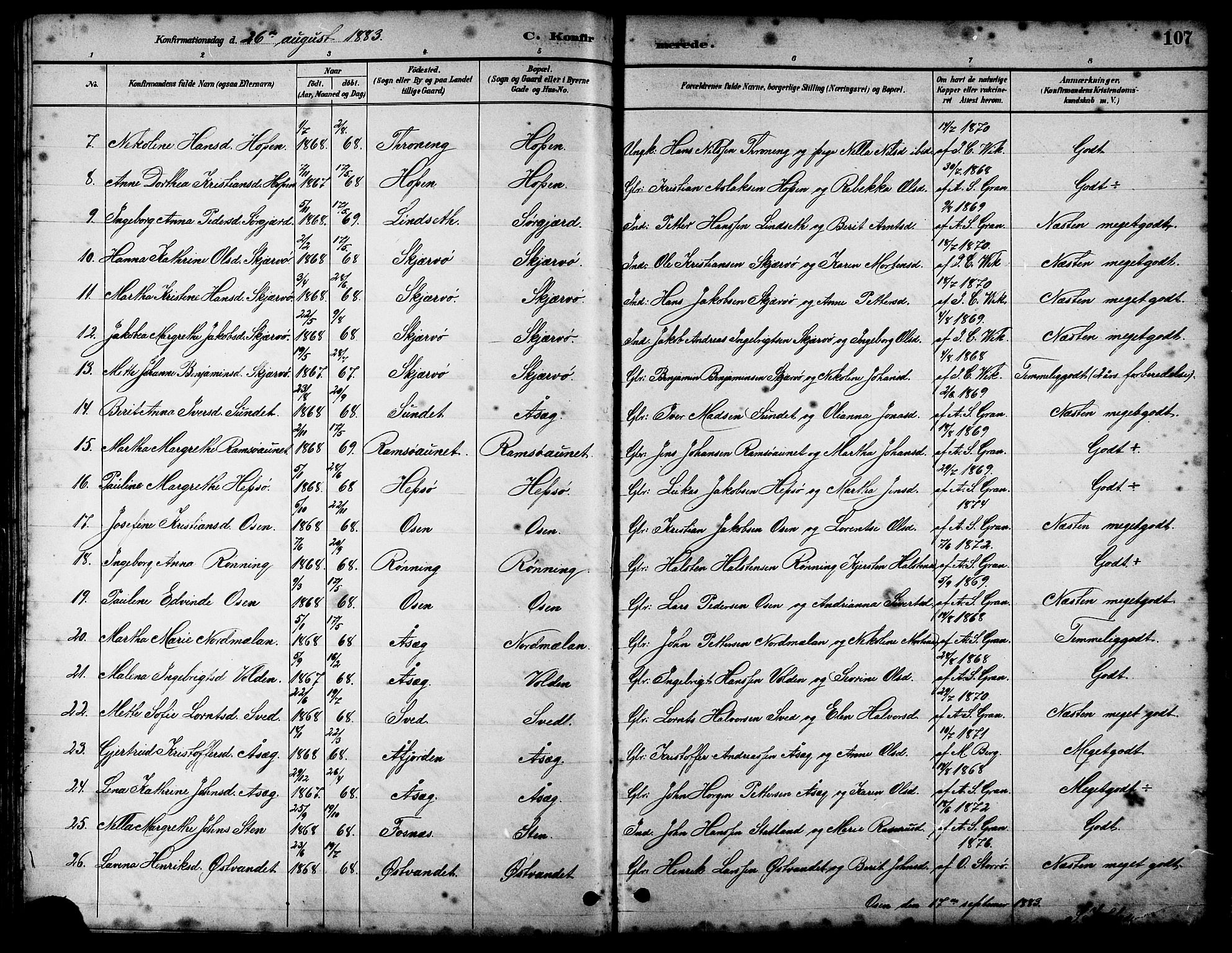 Ministerialprotokoller, klokkerbøker og fødselsregistre - Sør-Trøndelag, SAT/A-1456/658/L0726: Parish register (copy) no. 658C02, 1883-1908, p. 107