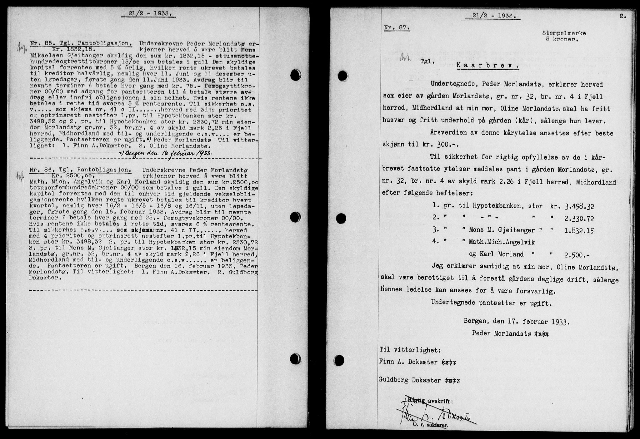 Midhordland sorenskriveri, AV/SAB-A-3001/1/G/Gb/Gbb/L0039: Mortgage book no. II.B.b.39, 1933-1933, p. 2