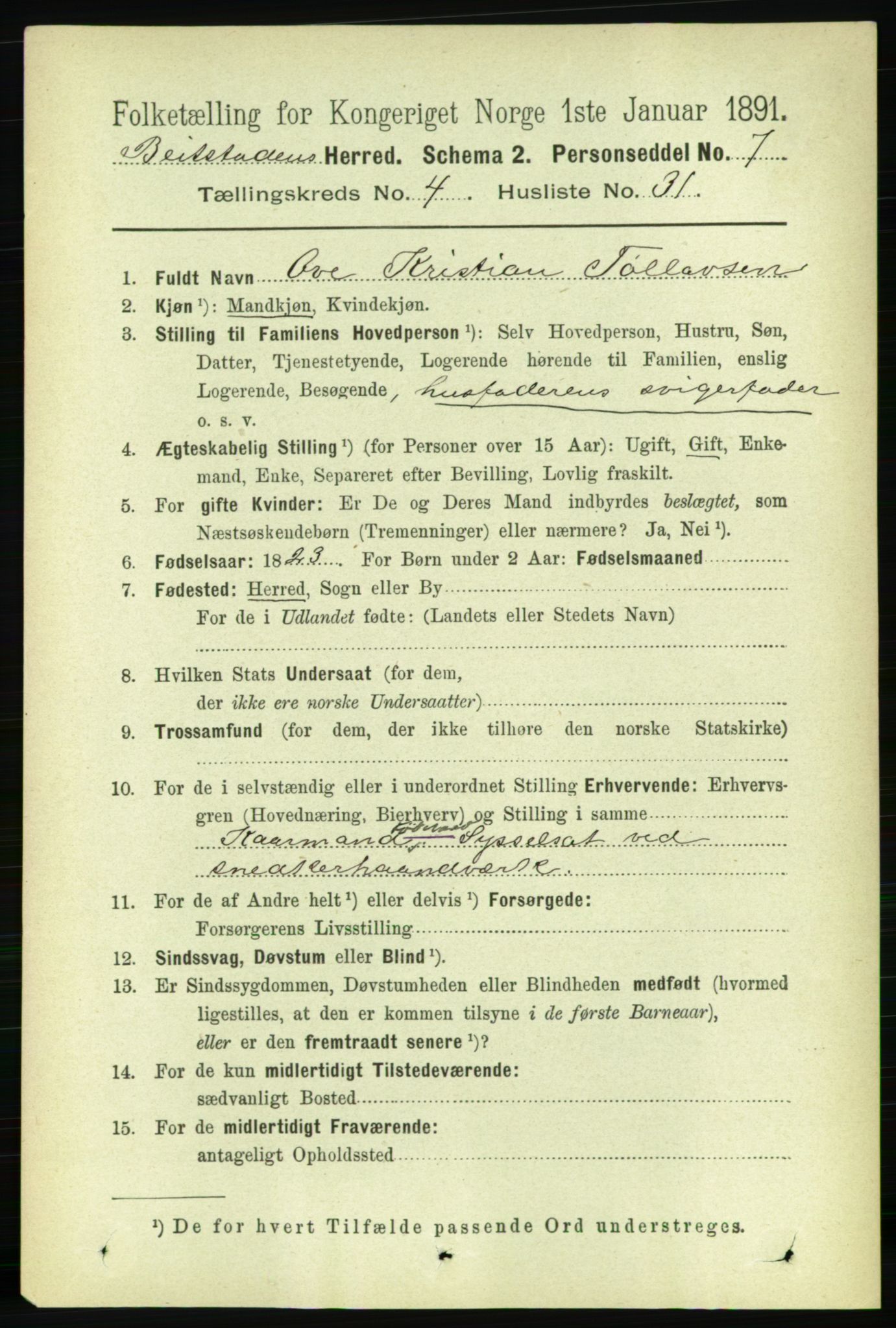 RA, 1891 census for 1727 Beitstad, 1891, p. 1187