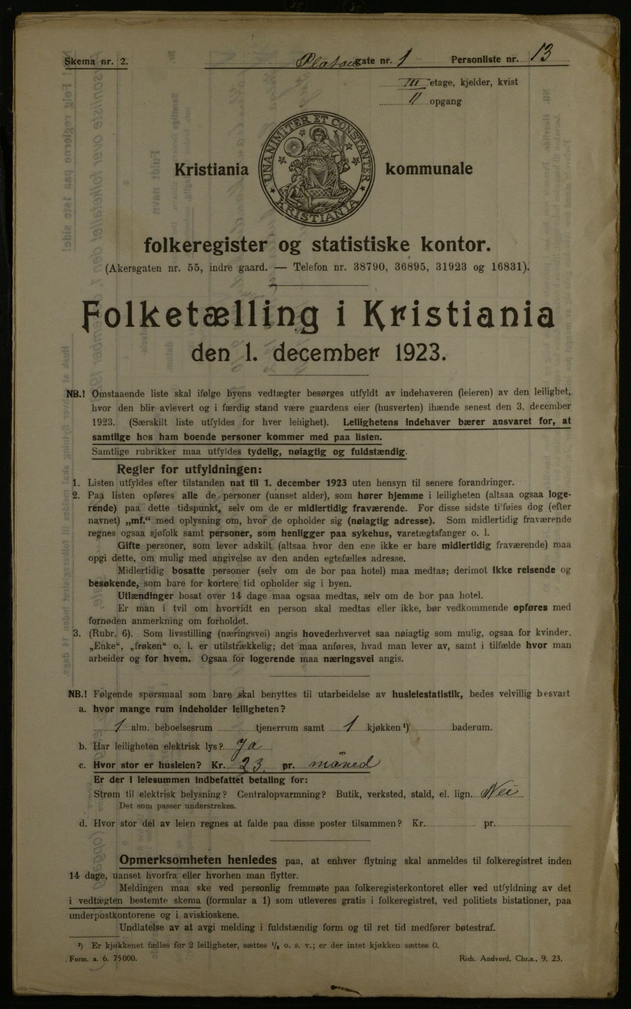 OBA, Municipal Census 1923 for Kristiania, 1923, p. 88372