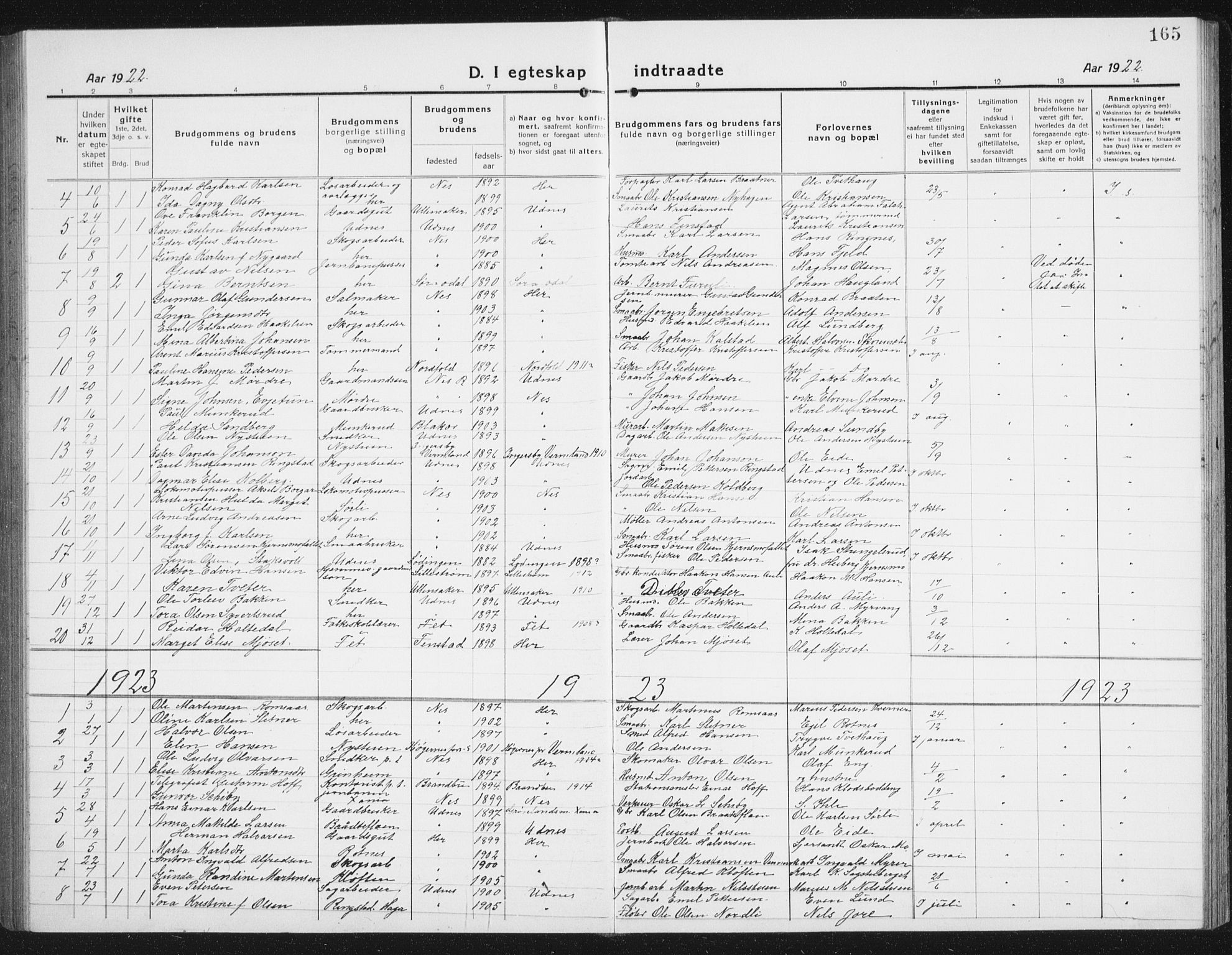 Nes prestekontor Kirkebøker, AV/SAO-A-10410/G/Gc/L0002: Parish register (copy) no. III 2, 1915-1943, p. 165
