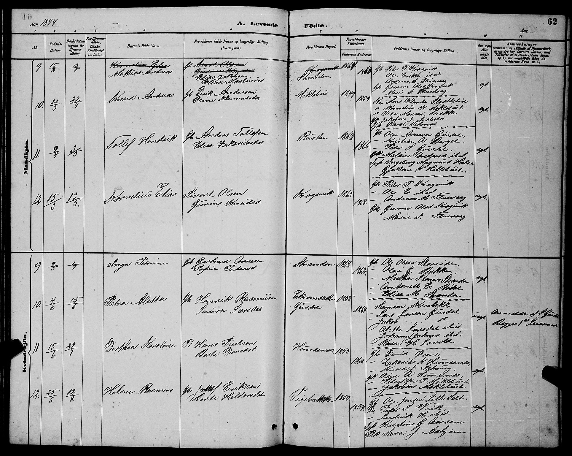 Ministerialprotokoller, klokkerbøker og fødselsregistre - Møre og Romsdal, AV/SAT-A-1454/501/L0017: Parish register (copy) no. 501C03, 1885-1901, p. 62