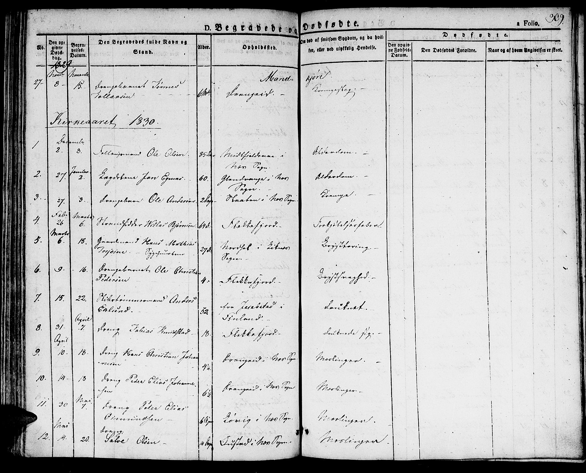 Flekkefjord sokneprestkontor, SAK/1111-0012/F/Fb/Fbc/L0004: Parish register (copy) no. B 4, 1827-1846, p. 309