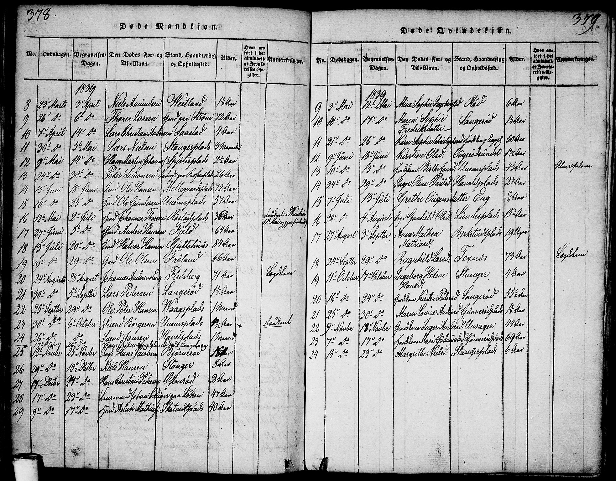 Våler prestekontor Kirkebøker, SAO/A-11083/F/Fa/L0005: Parish register (official) no. I 5, 1815-1839, p. 378-379