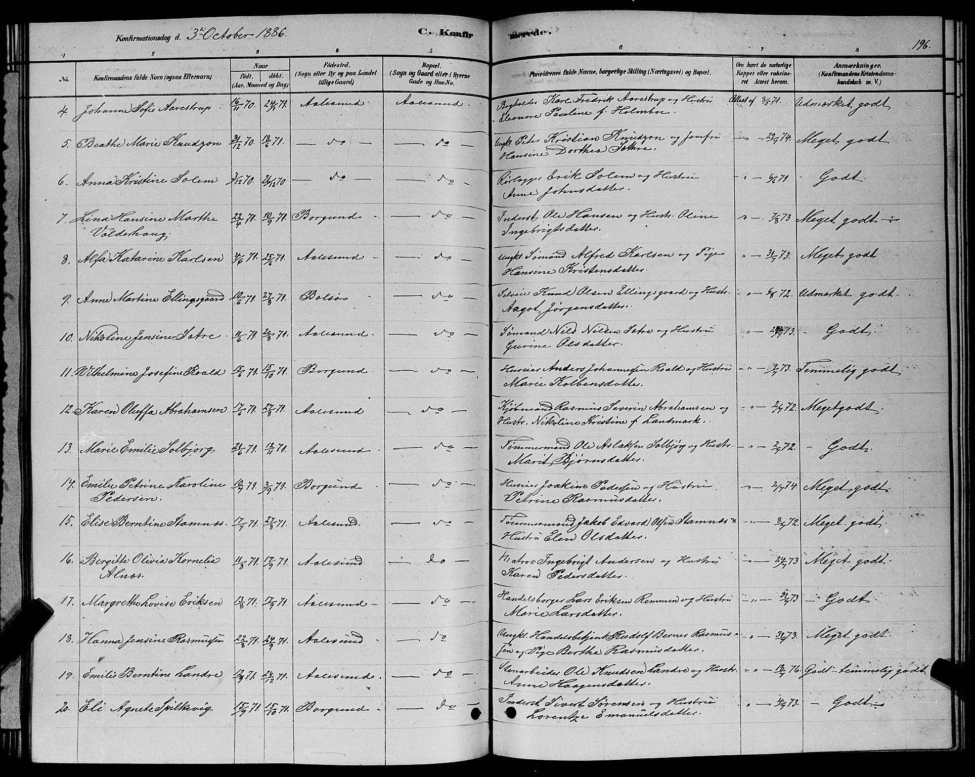 Ministerialprotokoller, klokkerbøker og fødselsregistre - Møre og Romsdal, AV/SAT-A-1454/529/L0466: Parish register (copy) no. 529C03, 1878-1888, p. 196