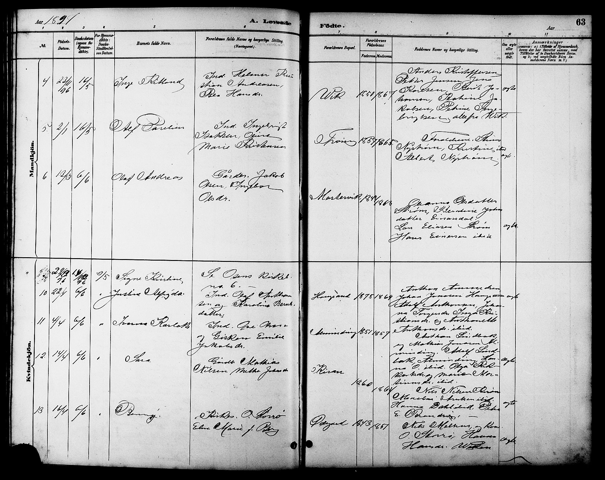 Ministerialprotokoller, klokkerbøker og fødselsregistre - Sør-Trøndelag, SAT/A-1456/657/L0716: Parish register (copy) no. 657C03, 1889-1904, p. 63