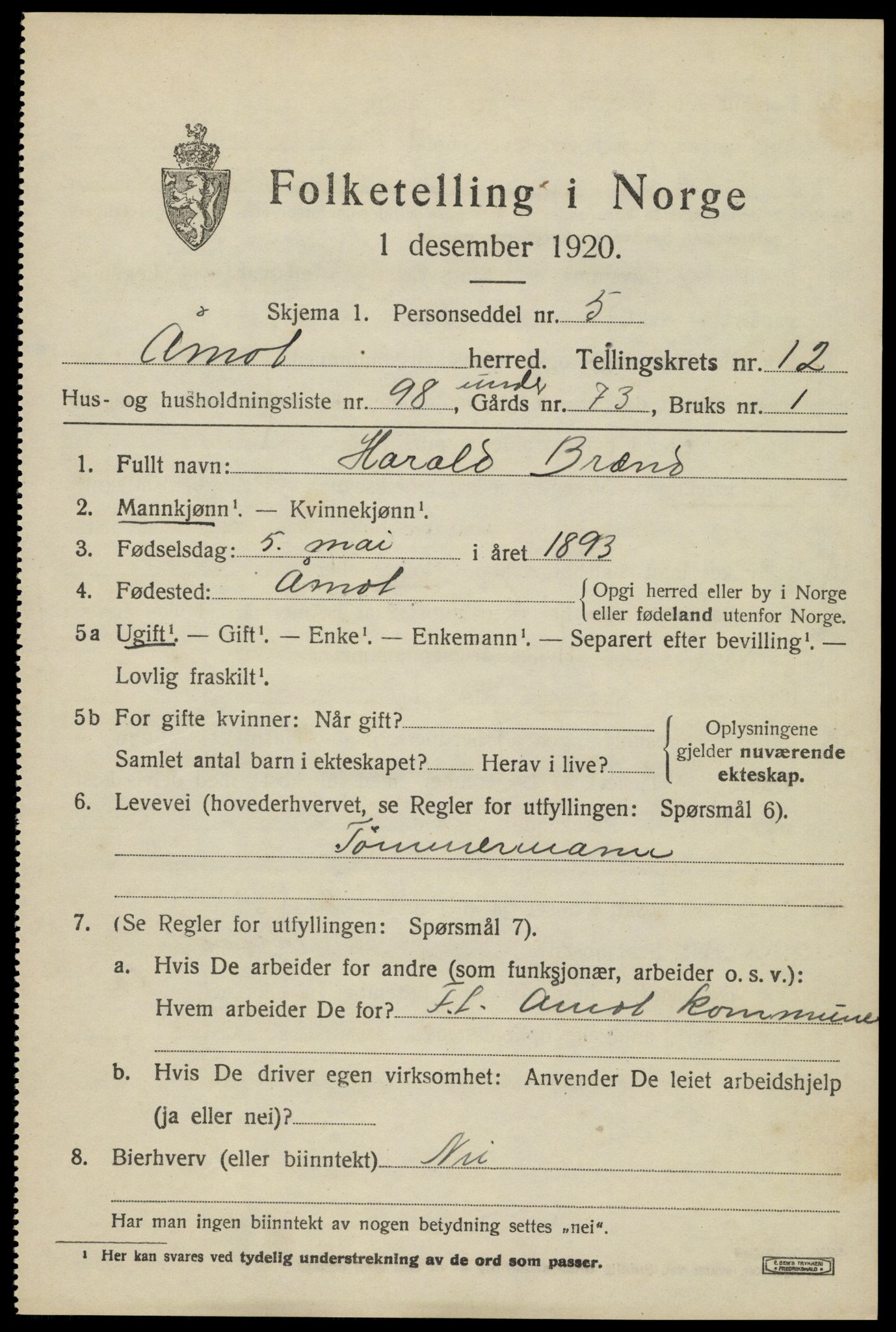 SAH, 1920 census for Åmot, 1920, p. 10745