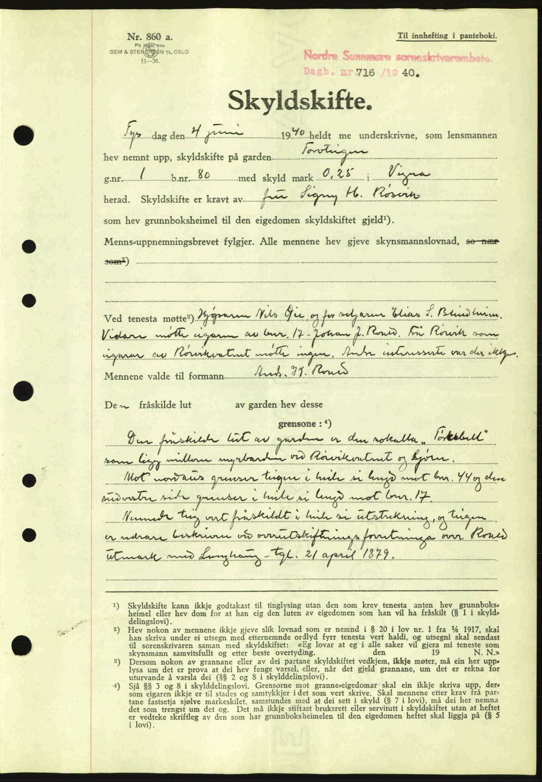 Nordre Sunnmøre sorenskriveri, AV/SAT-A-0006/1/2/2C/2Ca: Mortgage book no. A9, 1940-1940, Diary no: : 716/1940