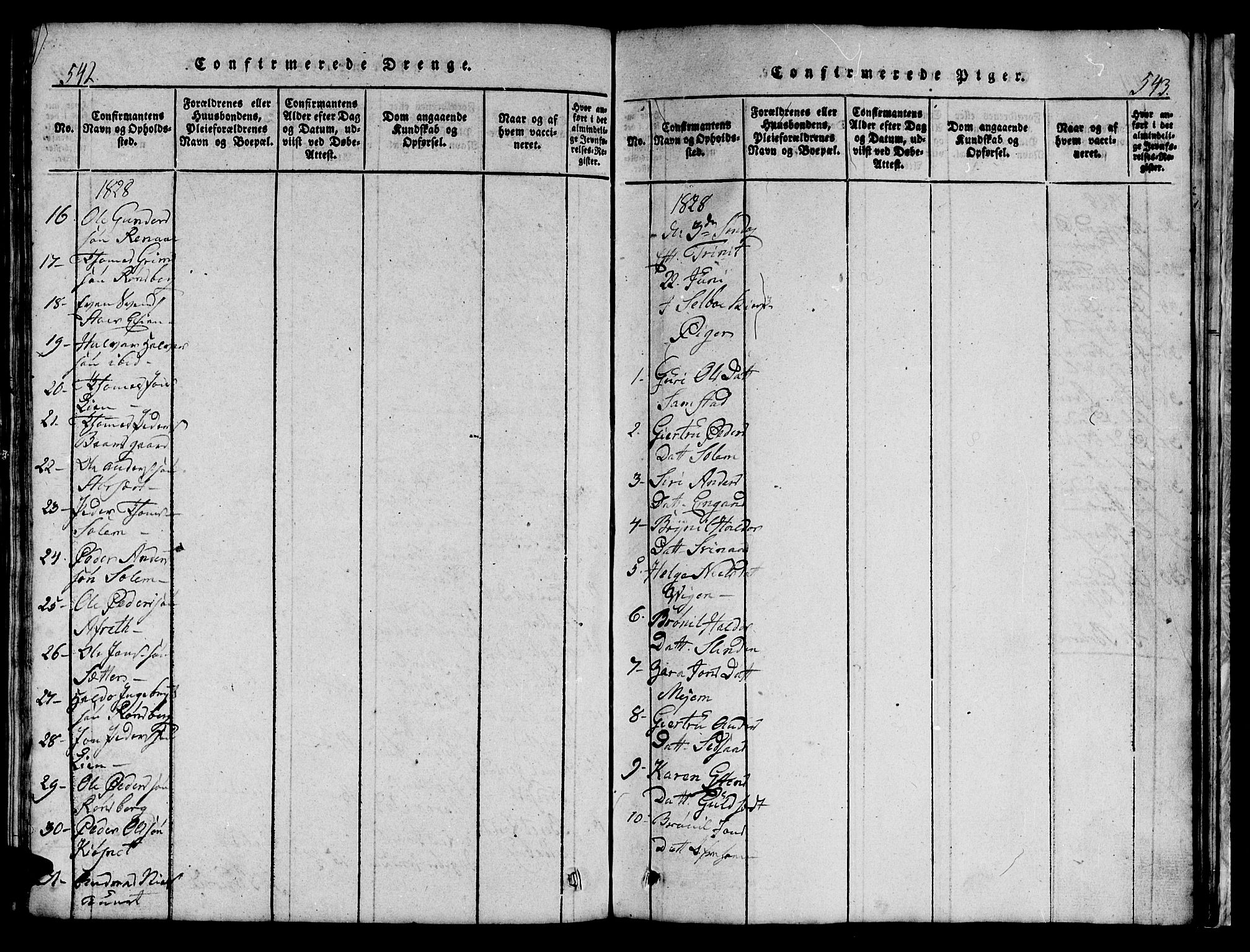 Ministerialprotokoller, klokkerbøker og fødselsregistre - Sør-Trøndelag, SAT/A-1456/695/L1152: Parish register (copy) no. 695C03, 1816-1831, p. 542-543