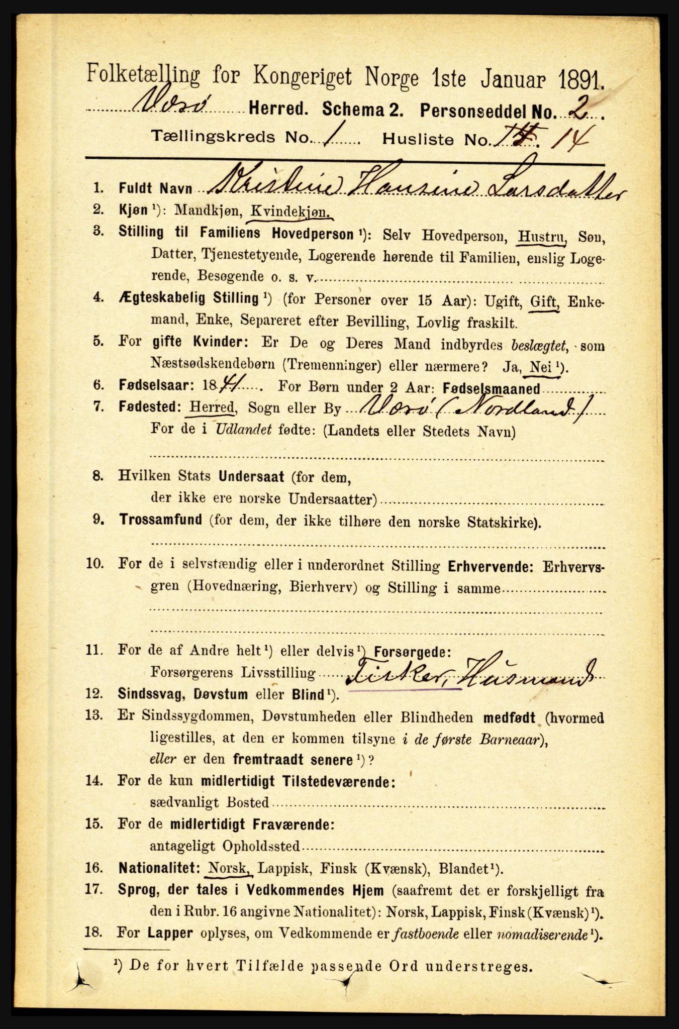 RA, 1891 census for 1857 Værøy, 1891, p. 133