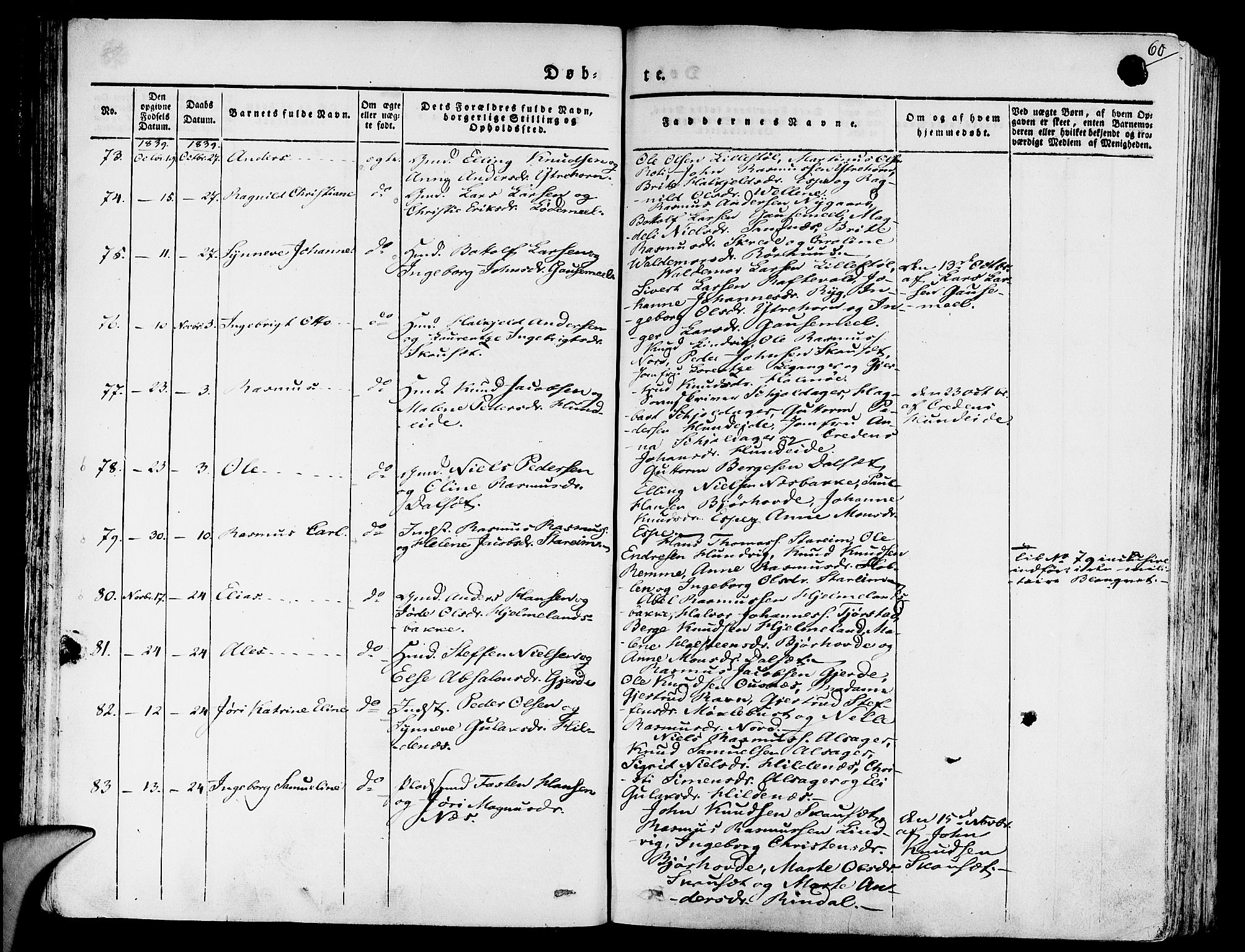 Eid sokneprestembete, AV/SAB-A-82301/H/Haa/Haaa/L0006: Parish register (official) no. A 6, 1831-1843, p. 60