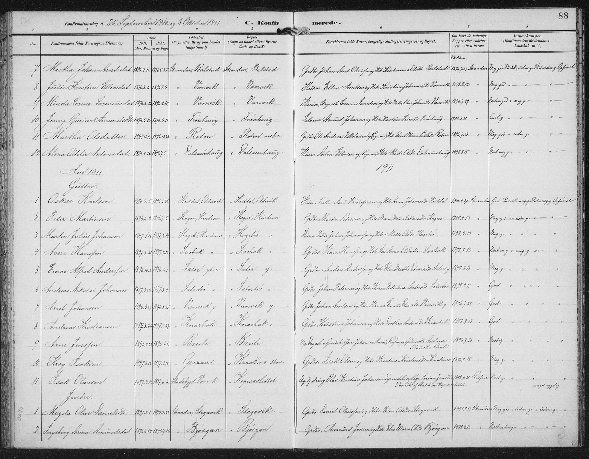 Ministerialprotokoller, klokkerbøker og fødselsregistre - Nord-Trøndelag, SAT/A-1458/702/L0024: Parish register (official) no. 702A02, 1898-1914, p. 88