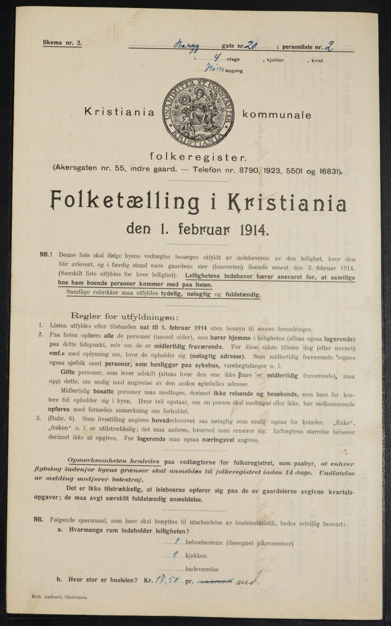 OBA, Municipal Census 1914 for Kristiania, 1914, p. 8044