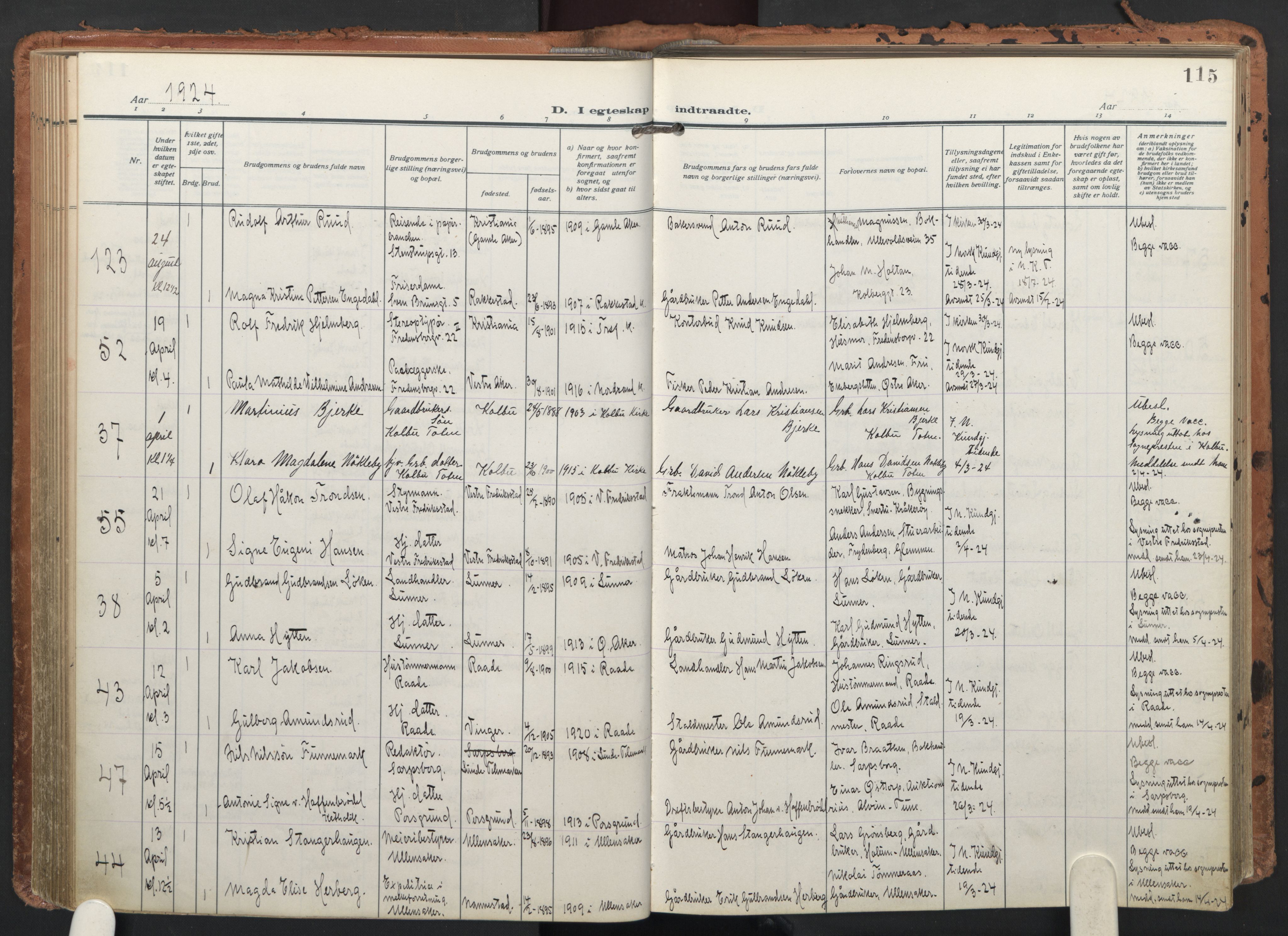 Trefoldighet prestekontor Kirkebøker, AV/SAO-A-10882/F/Fc/L0008: Parish register (official) no. III 8, 1920-1932, p. 115