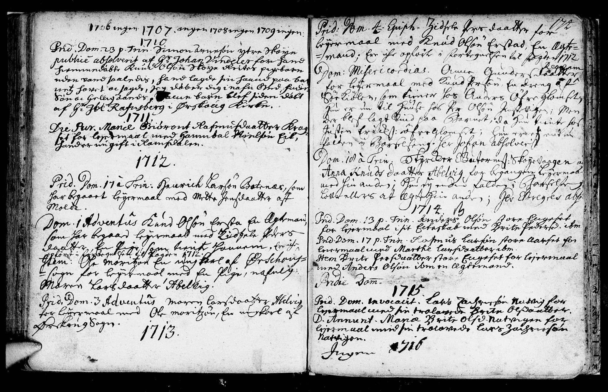 Ministerialprotokoller, klokkerbøker og fødselsregistre - Møre og Romsdal, AV/SAT-A-1454/524/L0349: Parish register (official) no. 524A01, 1698-1779, p. 174