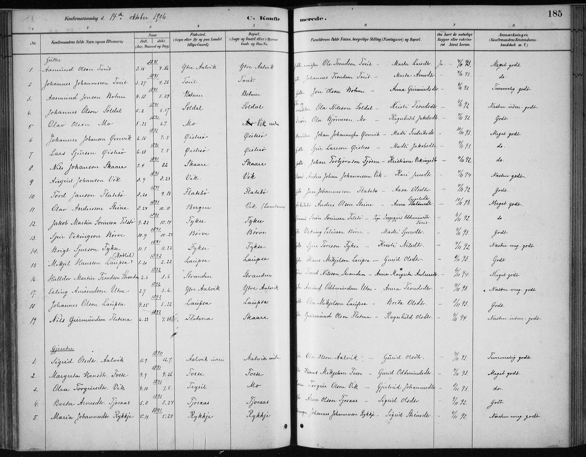 Kvam sokneprestembete, AV/SAB-A-76201/H/Haa: Parish register (official) no. C  1, 1880-1906, p. 185