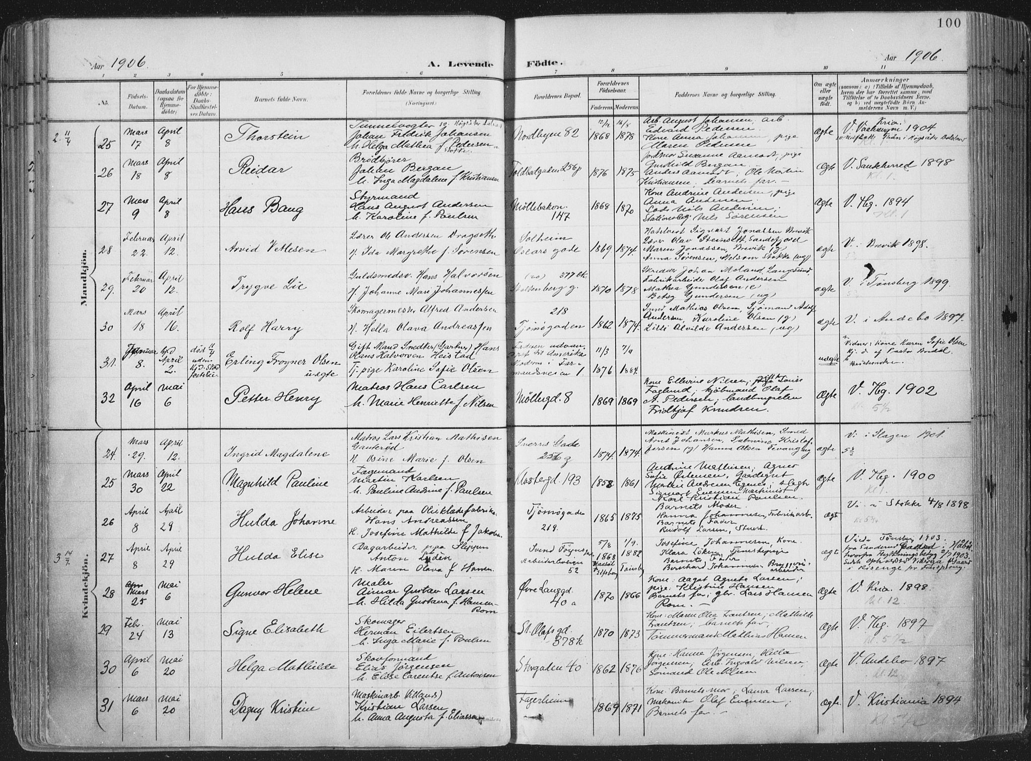 Tønsberg kirkebøker, AV/SAKO-A-330/F/Fa/L0014: Parish register (official) no. I 14, 1900-1913, p. 100