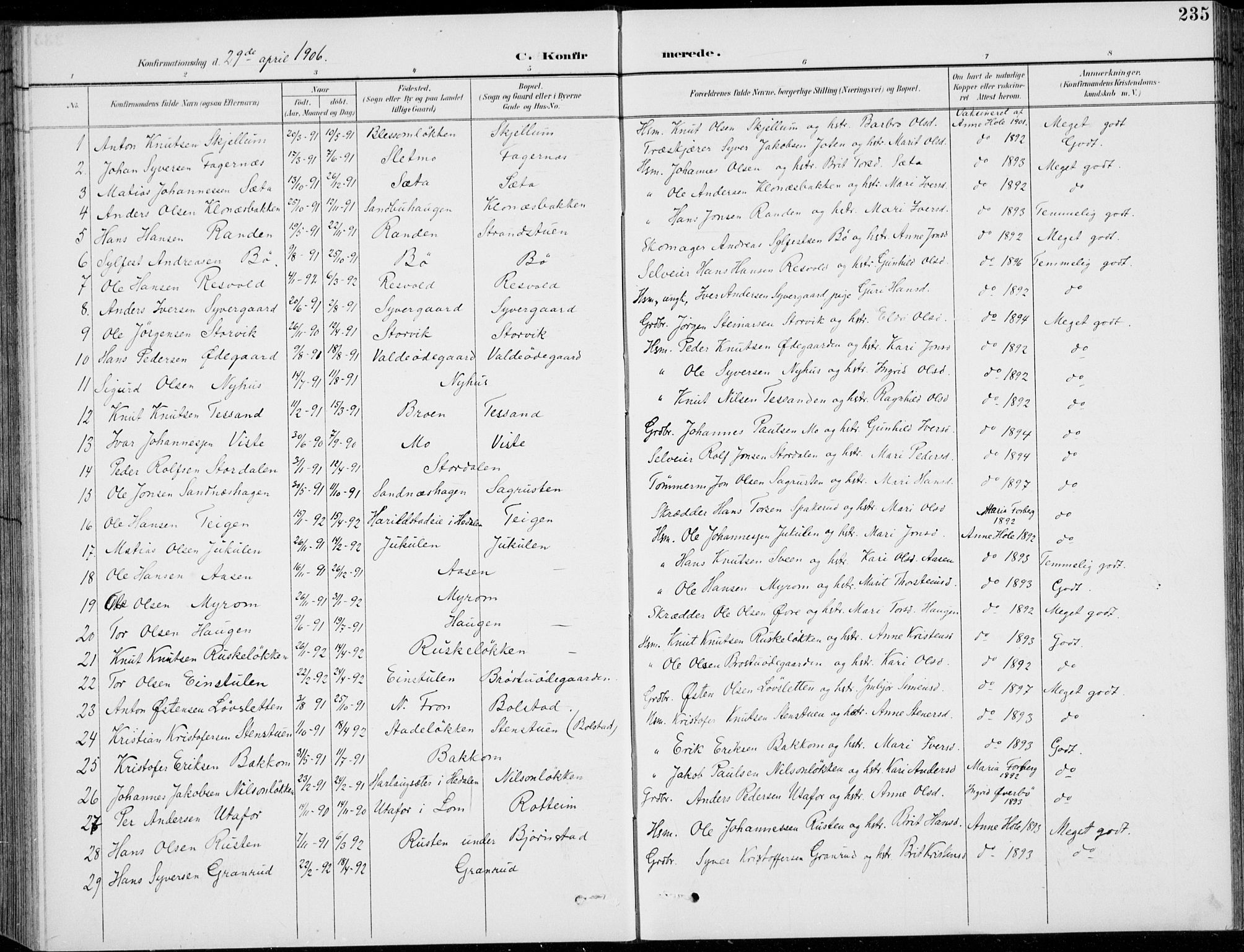 Vågå prestekontor, AV/SAH-PREST-076/H/Ha/Hab/L0002: Parish register (copy) no. 2, 1894-1939, p. 235