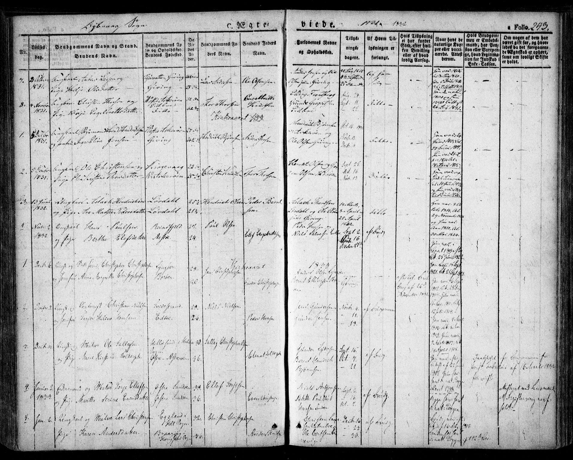Dypvåg sokneprestkontor, SAK/1111-0007/F/Fa/Faa/L0004: Parish register (official) no. A 4, 1824-1840, p. 243