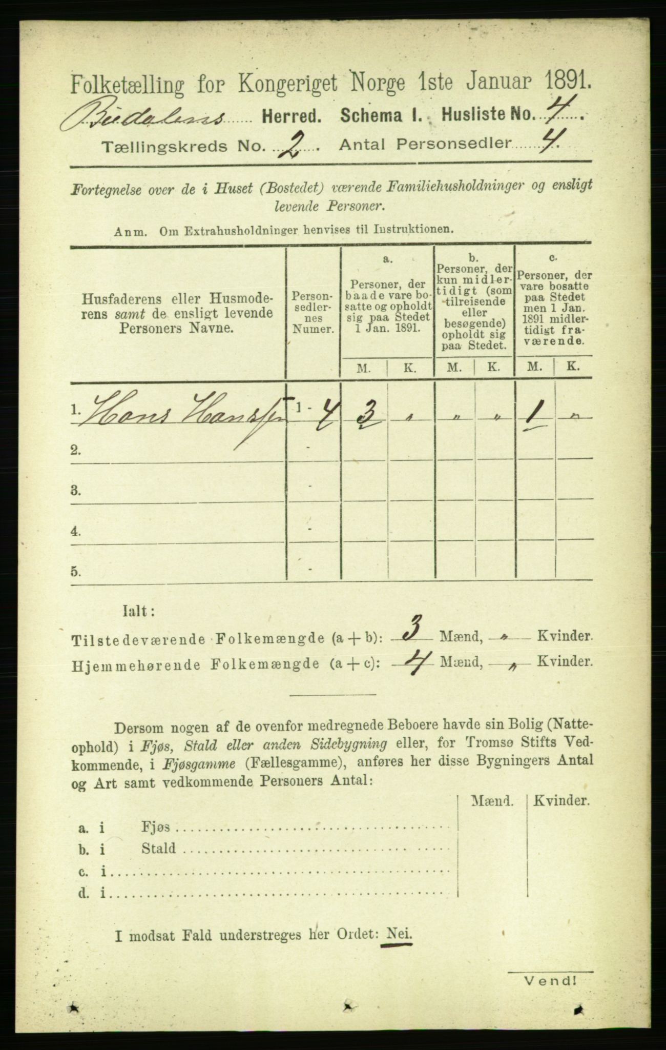 RA, 1891 census for 1647 Budal, 1891, p. 382