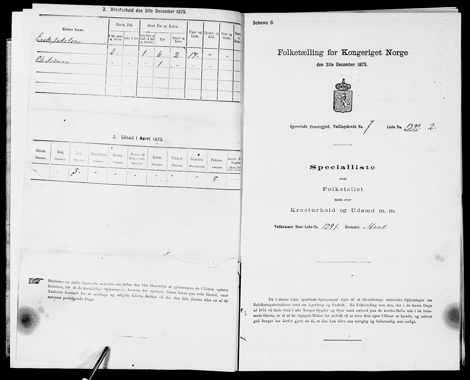 SAK, 1875 census for 0911P Gjerstad, 1875, p. 709