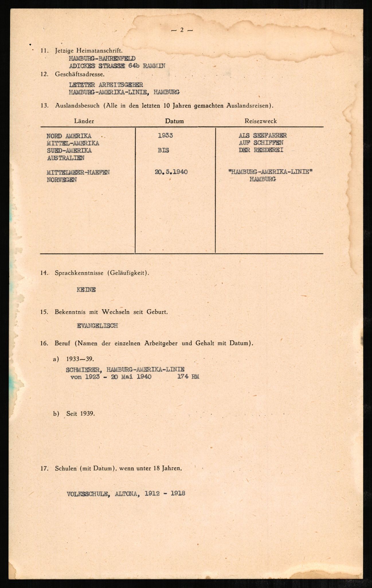 Forsvaret, Forsvarets overkommando II, AV/RA-RAFA-3915/D/Db/L0001: CI Questionaires. Tyske okkupasjonsstyrker i Norge. Tyskere., 1945-1946, p. 268