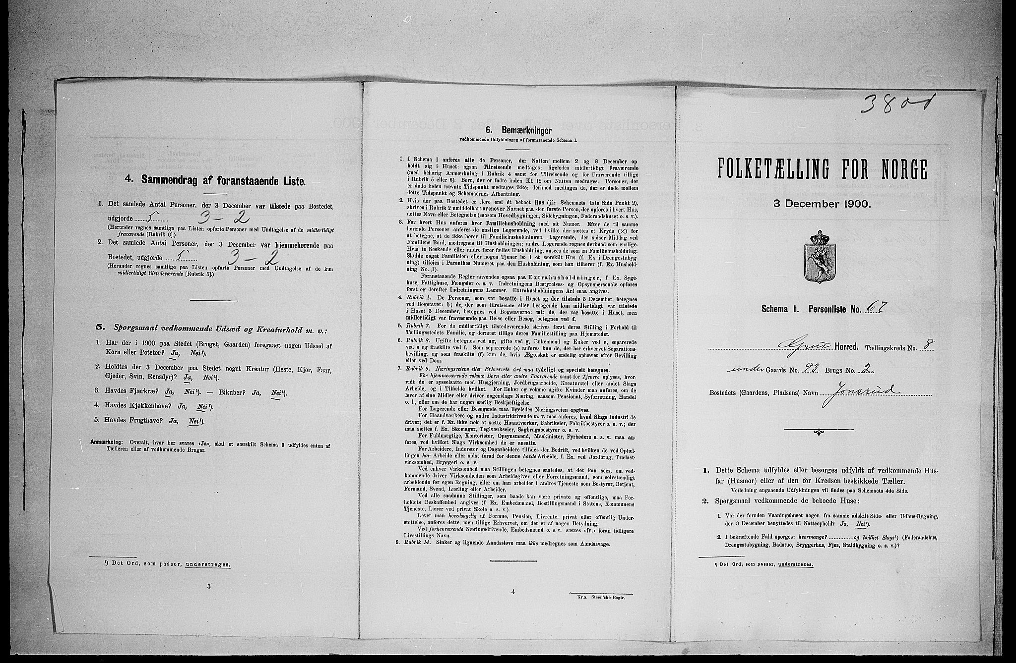 SAH, 1900 census for Grue, 1900, p. 1454