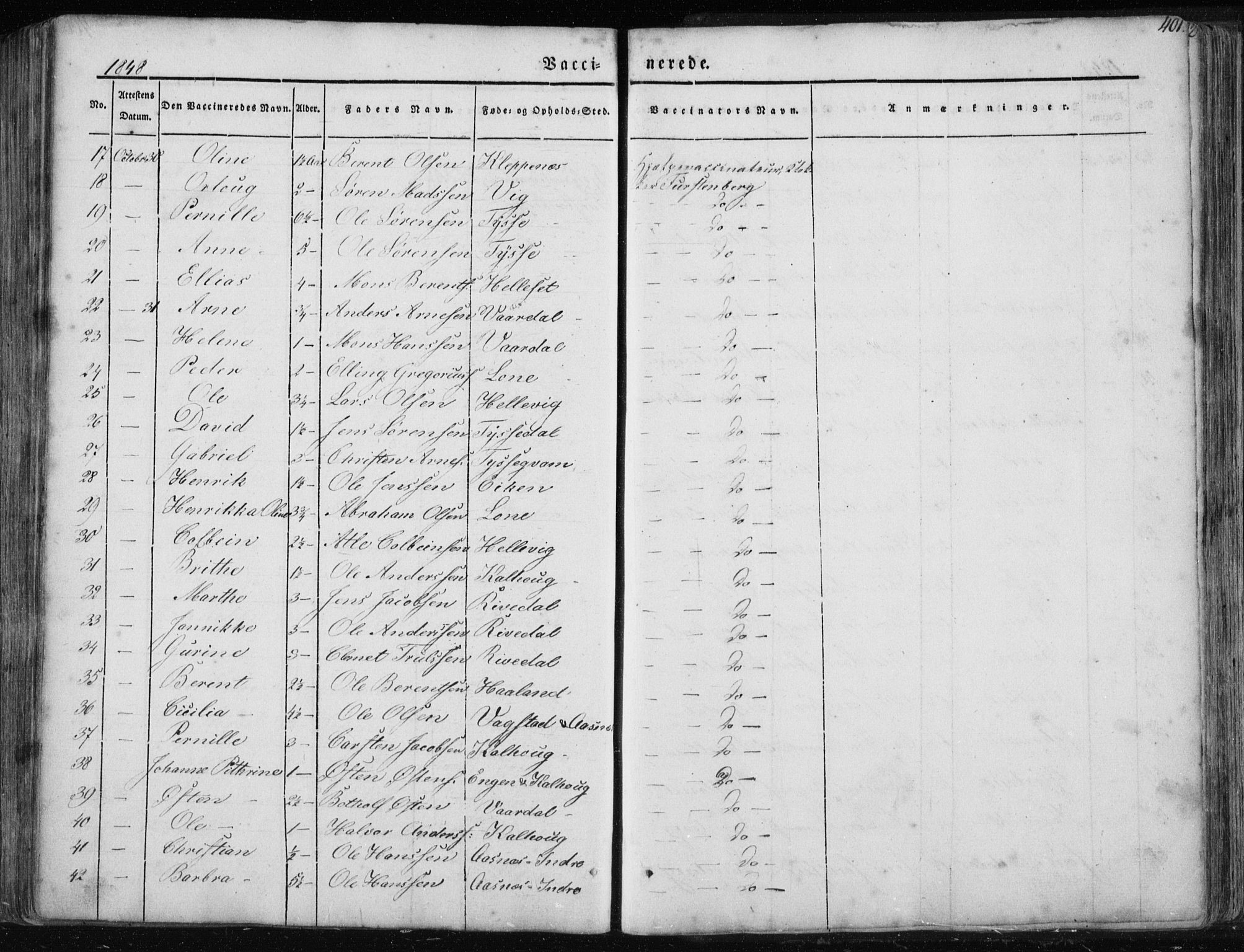 Fjaler sokneprestembete, SAB/A-79801/H/Haa/Haaa/L0006: Parish register (official) no. A 6, 1835-1884, p. 401