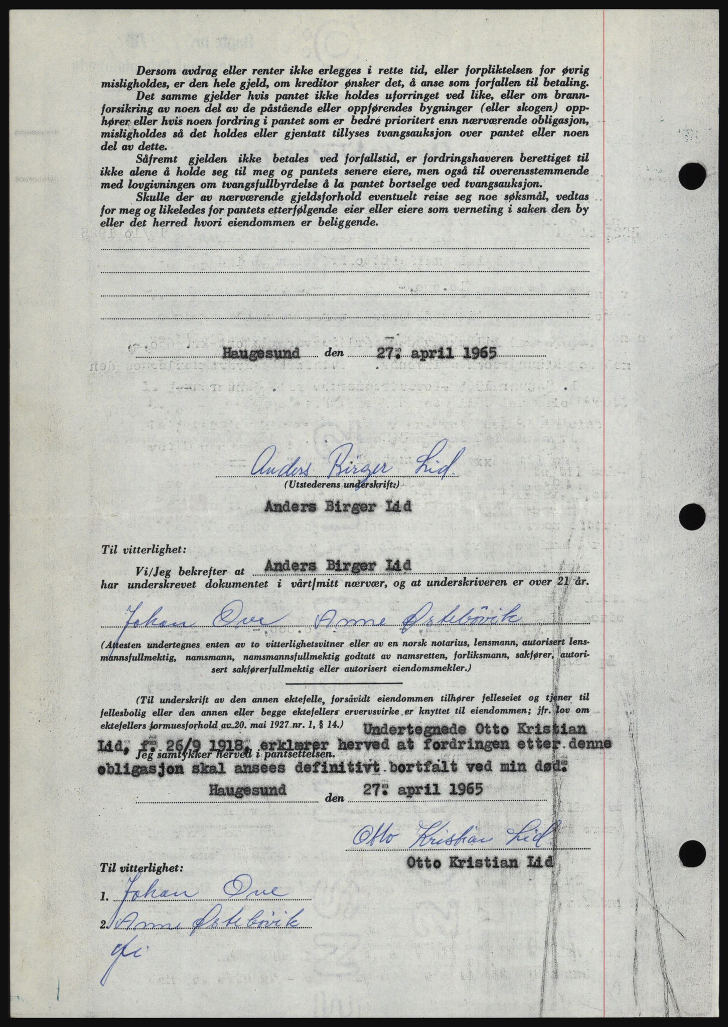 Haugesund tingrett, AV/SAST-A-101415/01/II/IIC/L0053: Mortgage book no. B 53, 1965-1965, Diary no: : 1176/1965