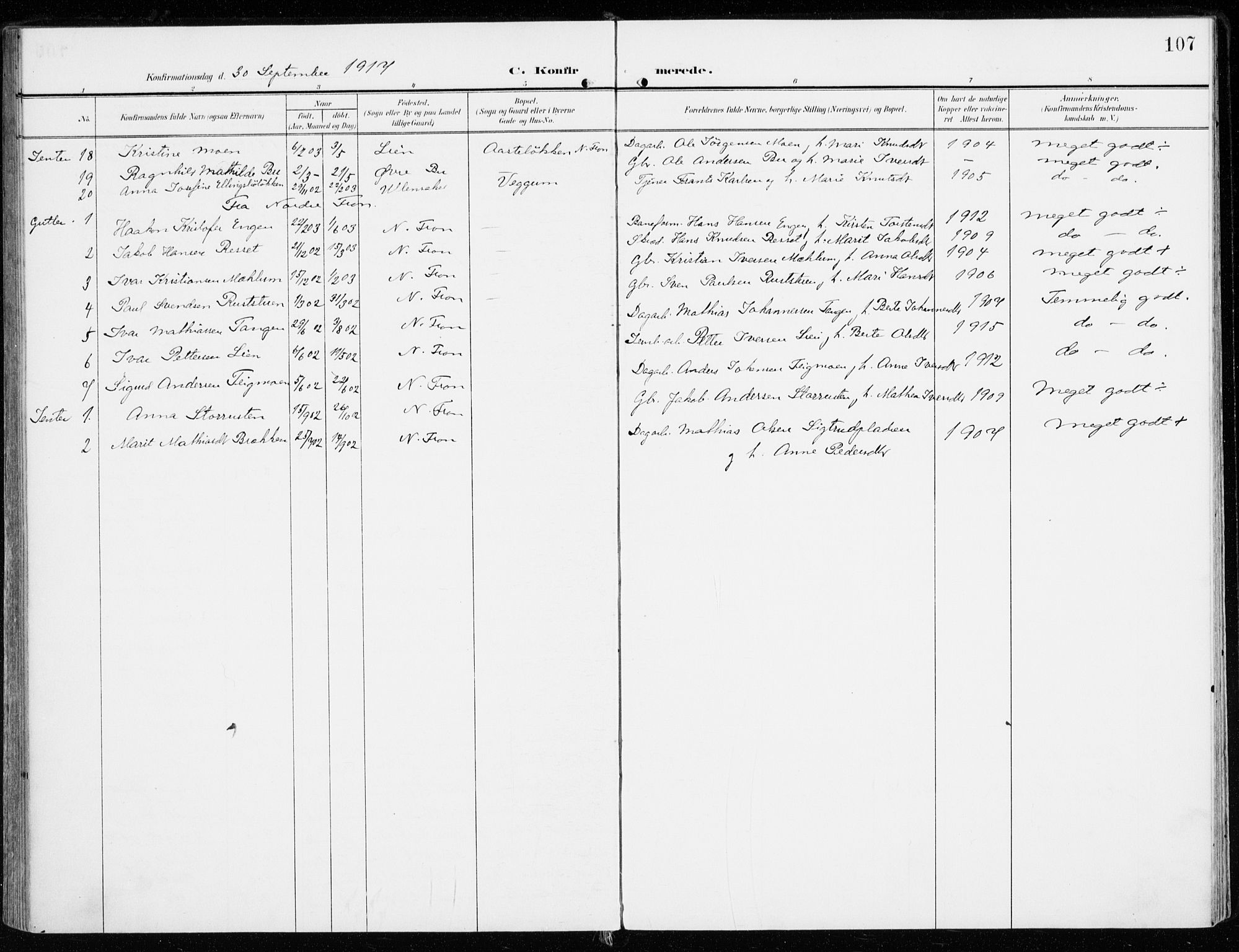 Sel prestekontor, SAH/PREST-074/H/Ha/Haa/L0002: Parish register (official) no. 2, 1905-1919, p. 107