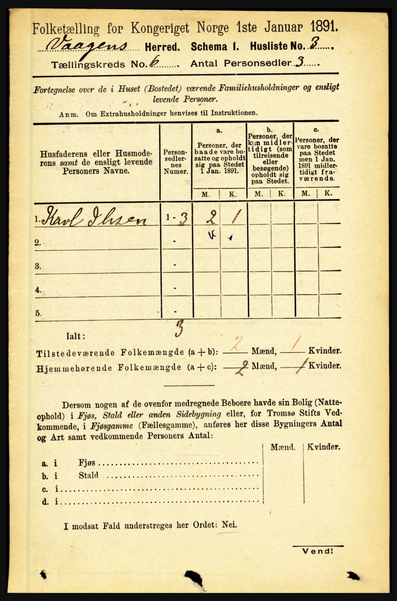 RA, 1891 census for 1865 Vågan, 1891, p. 1692