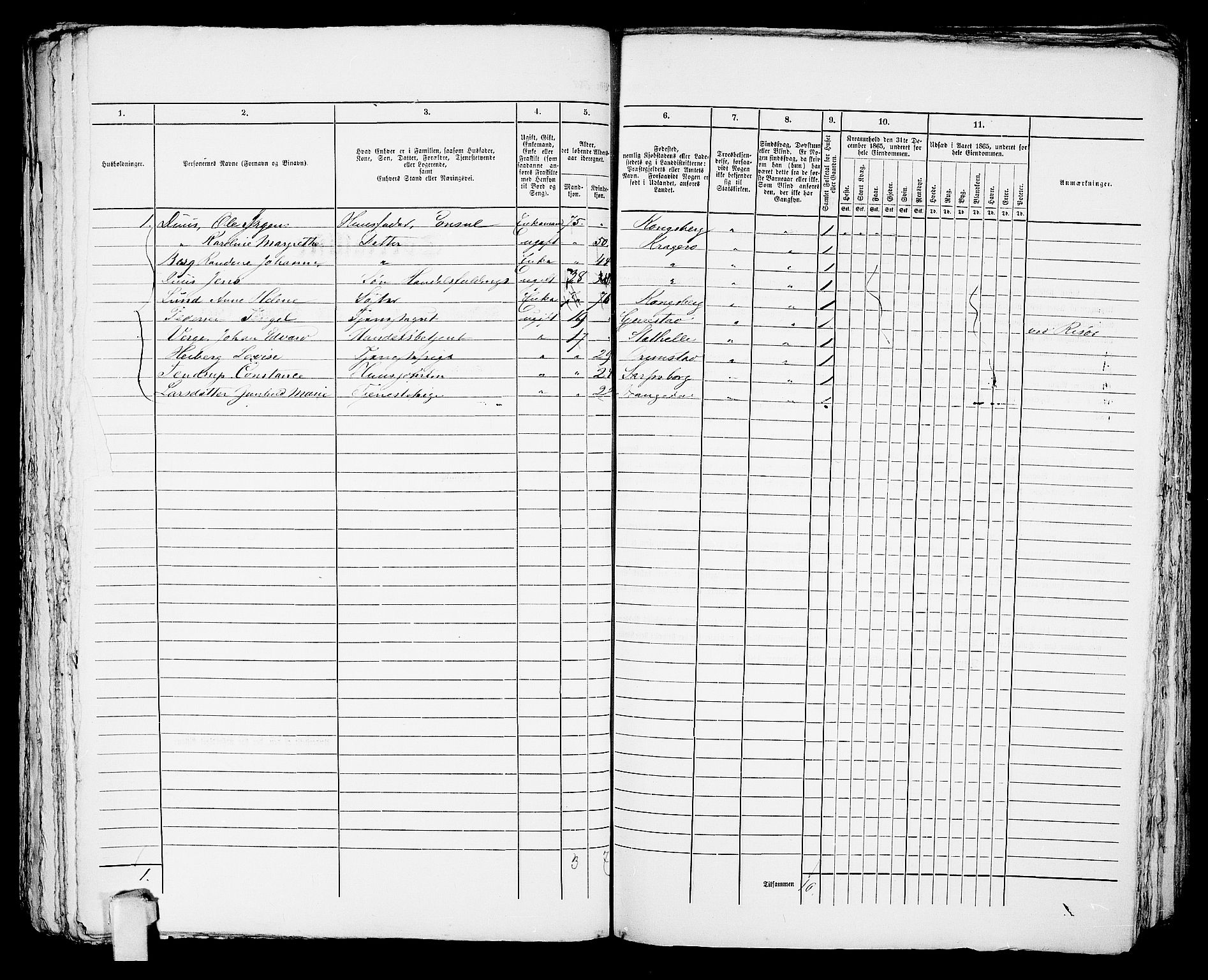 RA, 1865 census for Kragerø/Kragerø, 1865, p. 1059