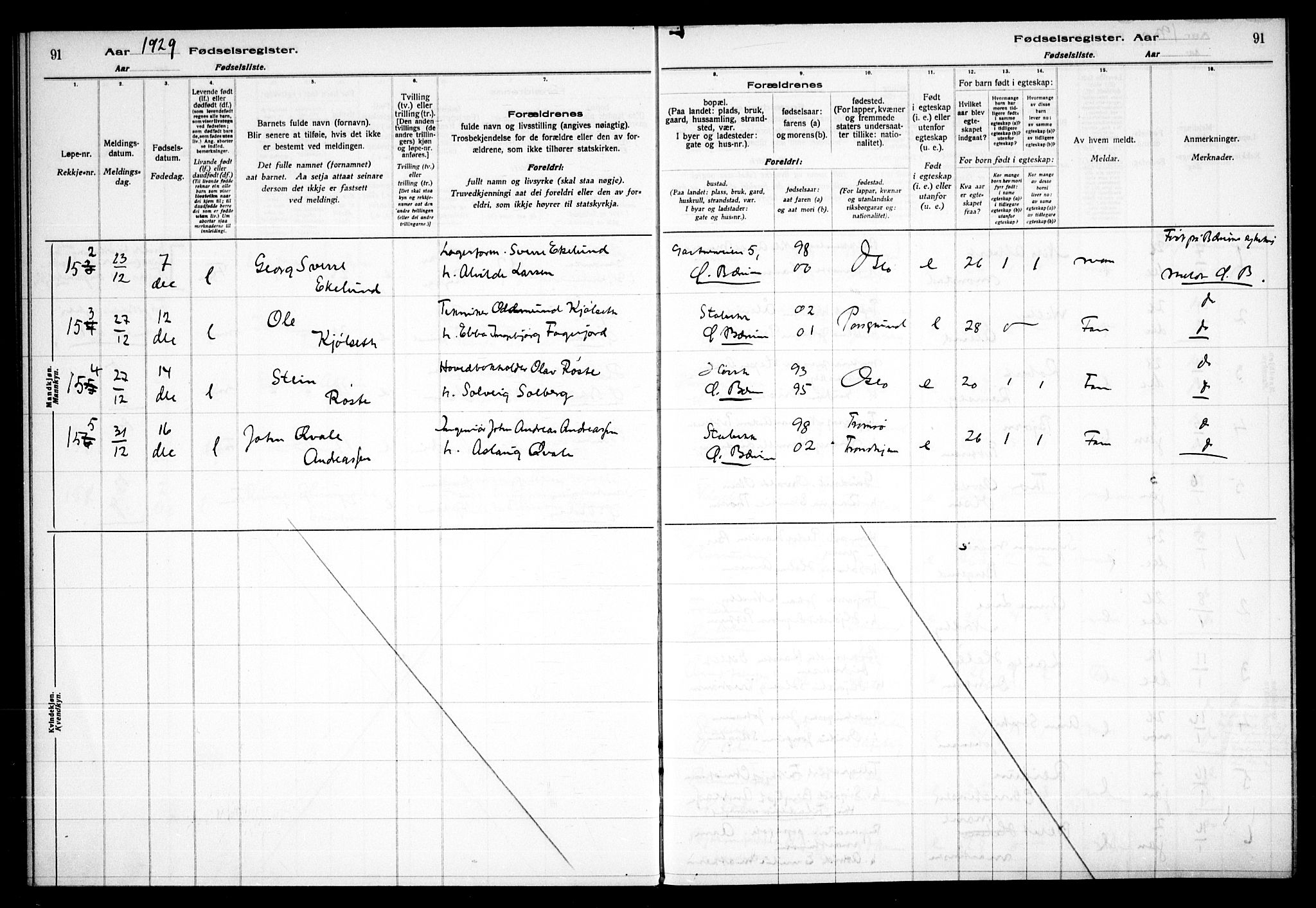 Vestre Bærum prestekontor Kirkebøker, AV/SAO-A-10209a/J/L0002: Birth register no. 2, 1927-1933, p. 91