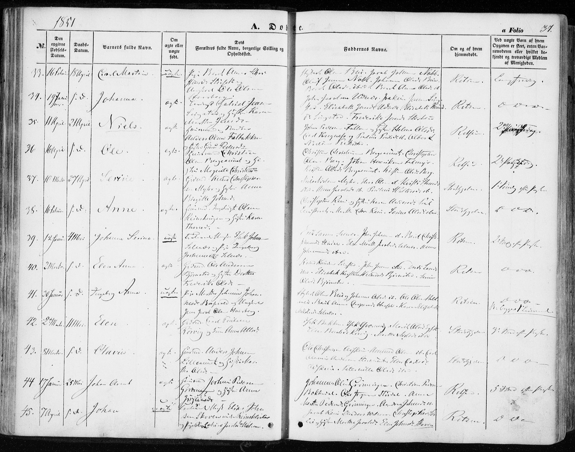 Ministerialprotokoller, klokkerbøker og fødselsregistre - Sør-Trøndelag, SAT/A-1456/646/L0611: Parish register (official) no. 646A09, 1848-1857, p. 37