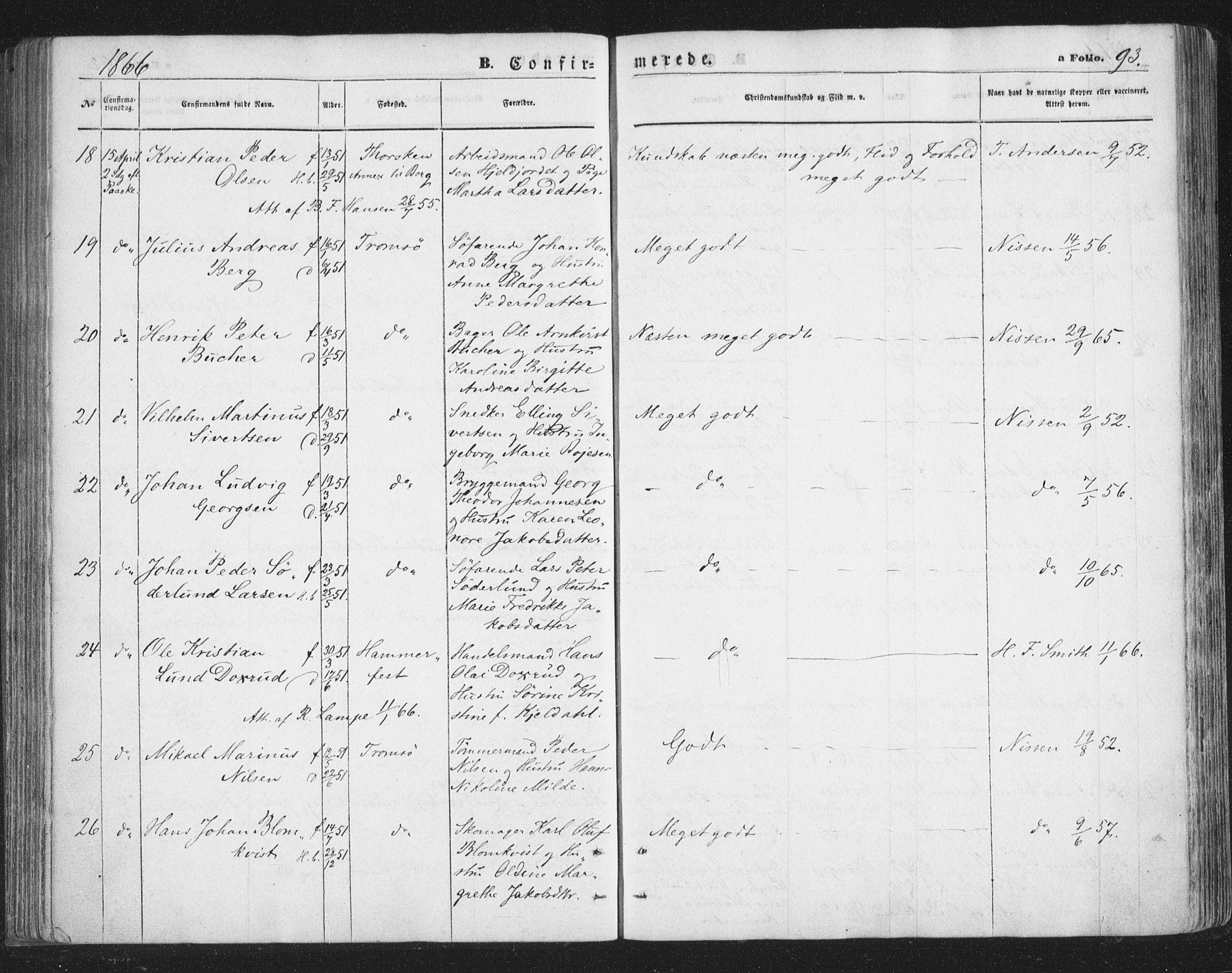 Tromsø sokneprestkontor/stiftsprosti/domprosti, SATØ/S-1343/G/Ga/L0012kirke: Parish register (official) no. 12, 1865-1871, p. 93