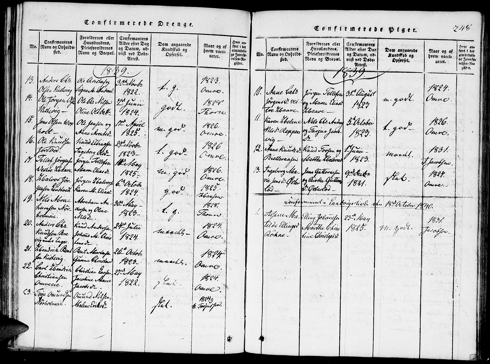 Hommedal sokneprestkontor, AV/SAK-1111-0023/F/Fa/Faa/L0001: Parish register (official) no. A 1, 1816-1860, p. 248